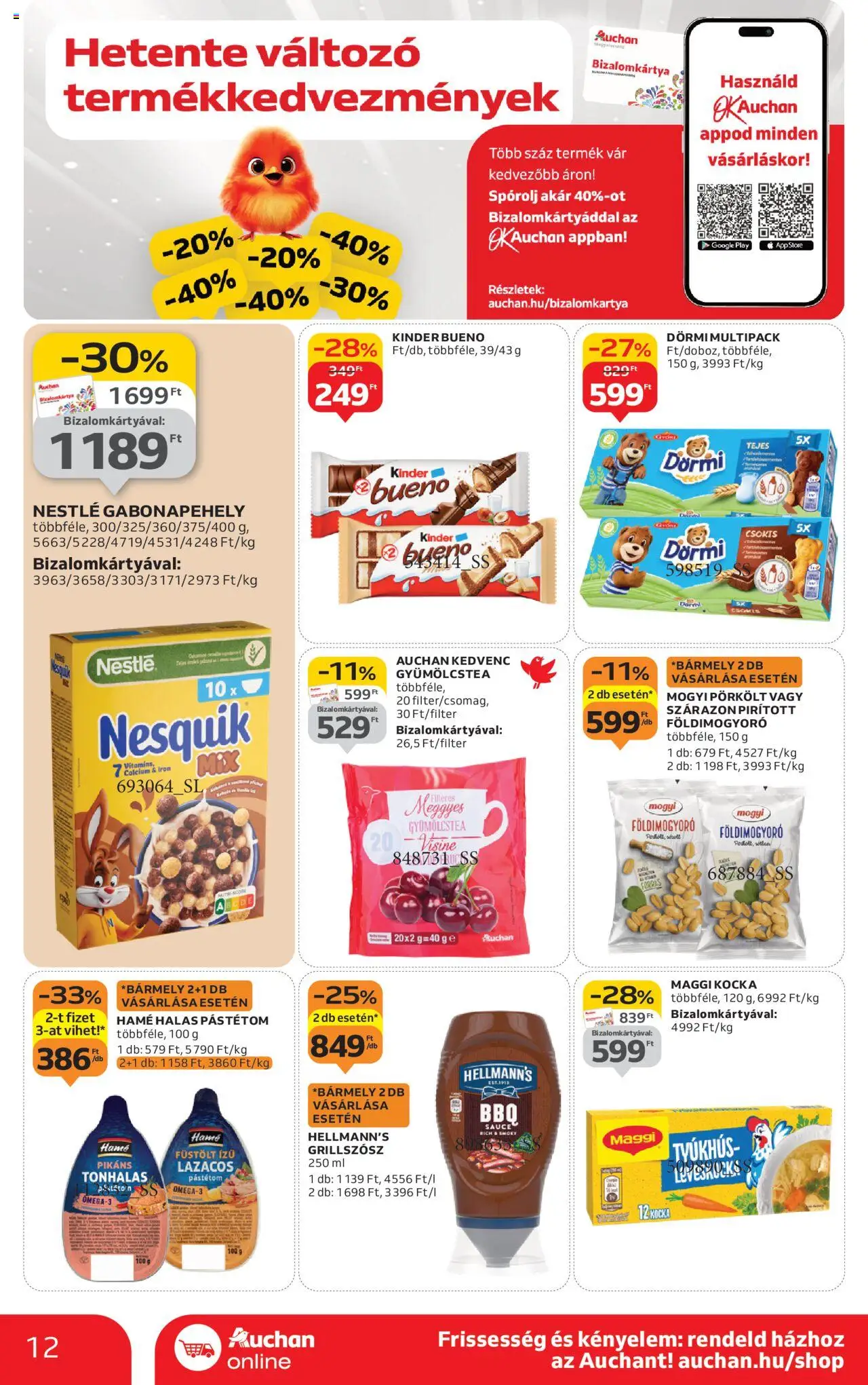 Auchan akciós ujság - amely érvényes a következő dátumtól: 04.09.2025 | Oldal: 12 | Termékek: Gabonapehely, Maggi, Nesquik, Pástétom