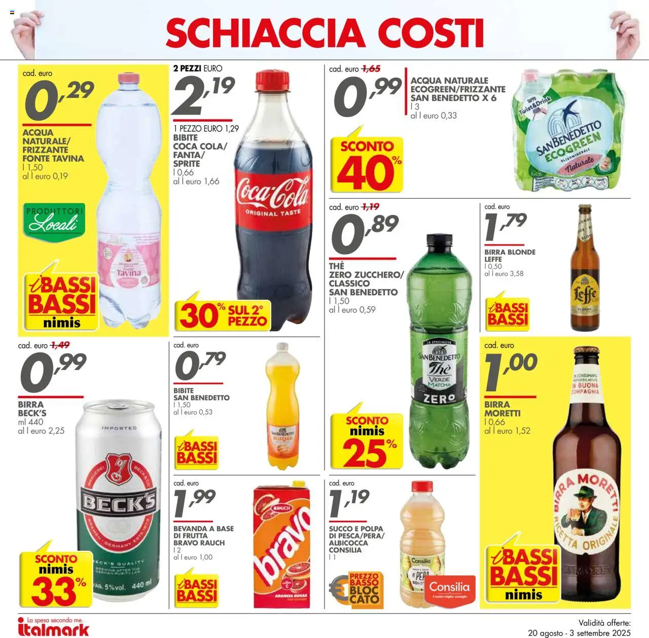 Volantino Italmark del 20.08.2025 | Pagina: 4 | Prodotti: Acqua, Acqua naturale, Bibite, Arancia