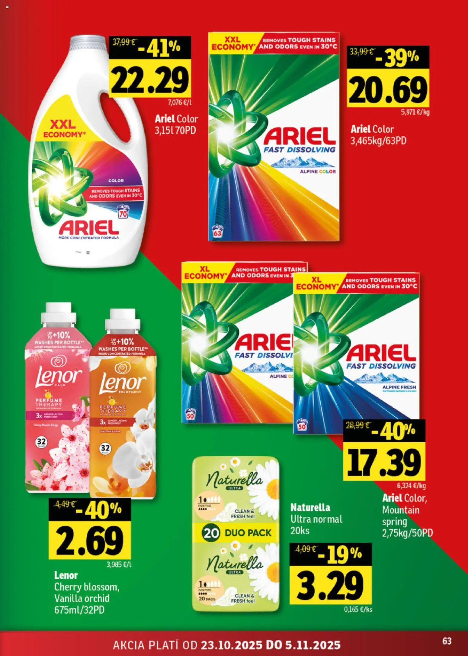 Nové Fresh akcie – leták je platný od 23.10.2025 | Strana: 63 | Produkty: Ariel, Lenor