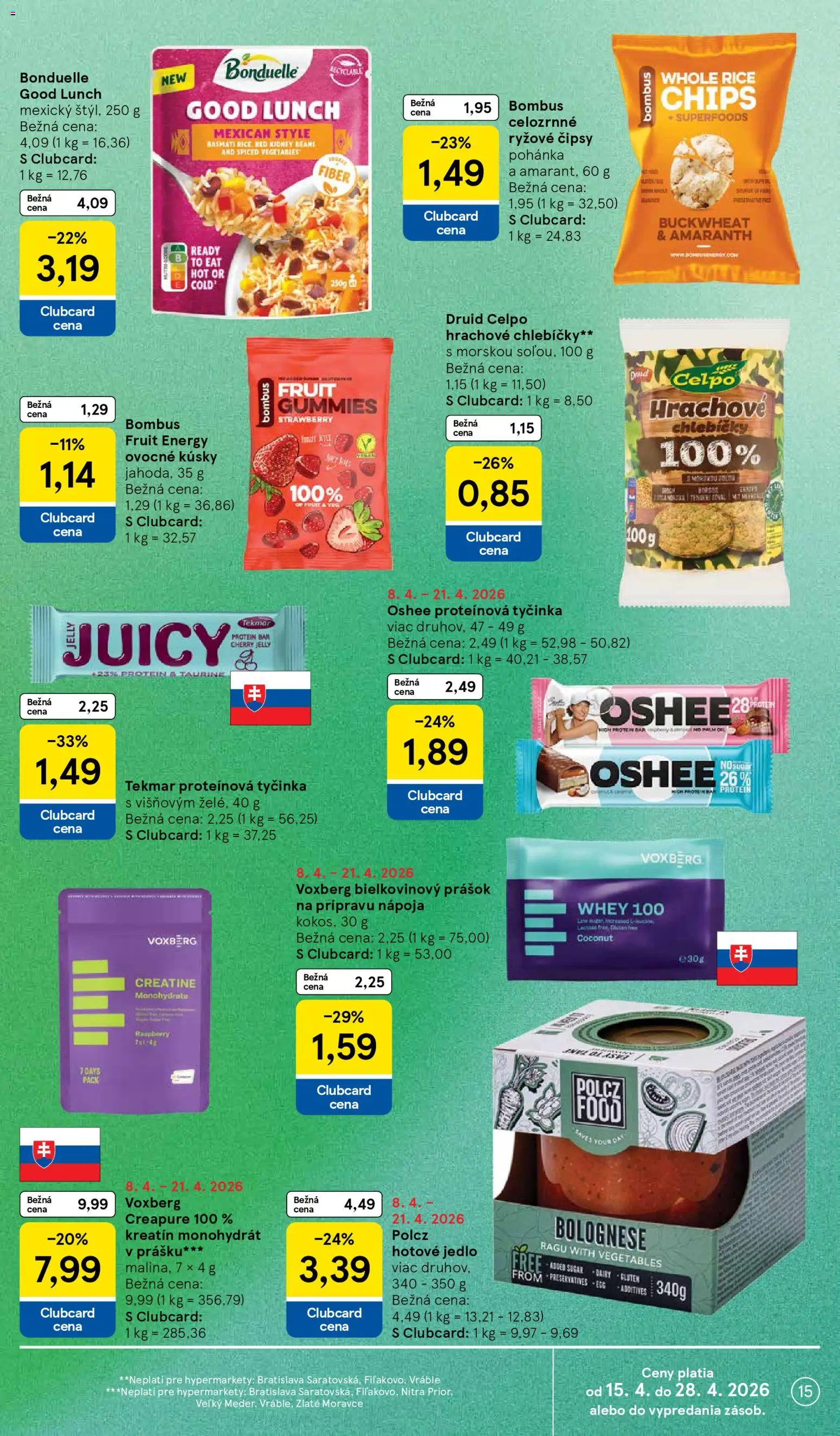 Nové Tesco akcie – leták je platný od 15.04.2026 | Strana: 15 | Produkty: Protein