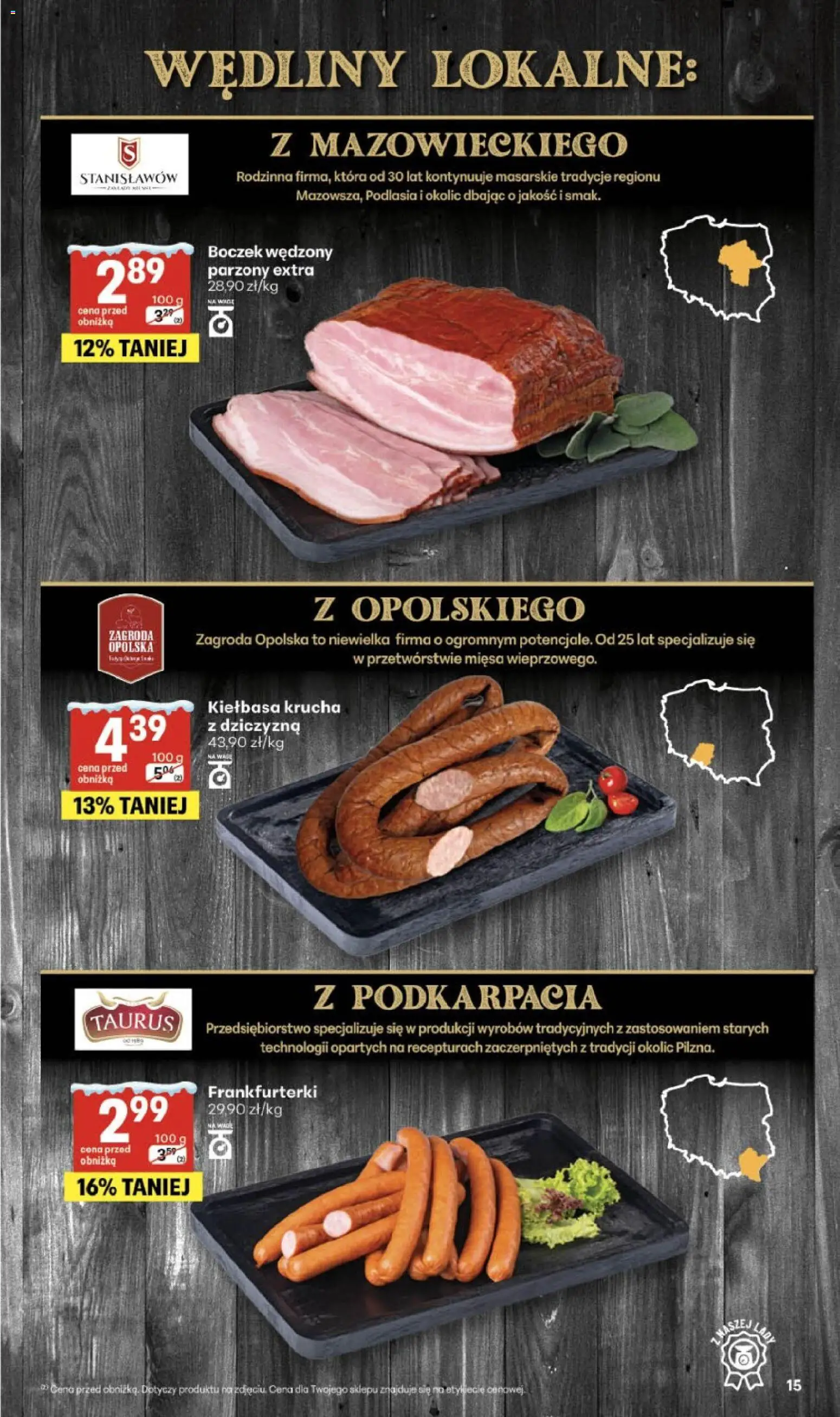 Delikatesy Centrum Gazetka od 22.01.2026 | Strona: 15 | Produkty: Kiełbasa, Boczek wędzony parzony, Boczek wędzony, Wędliny