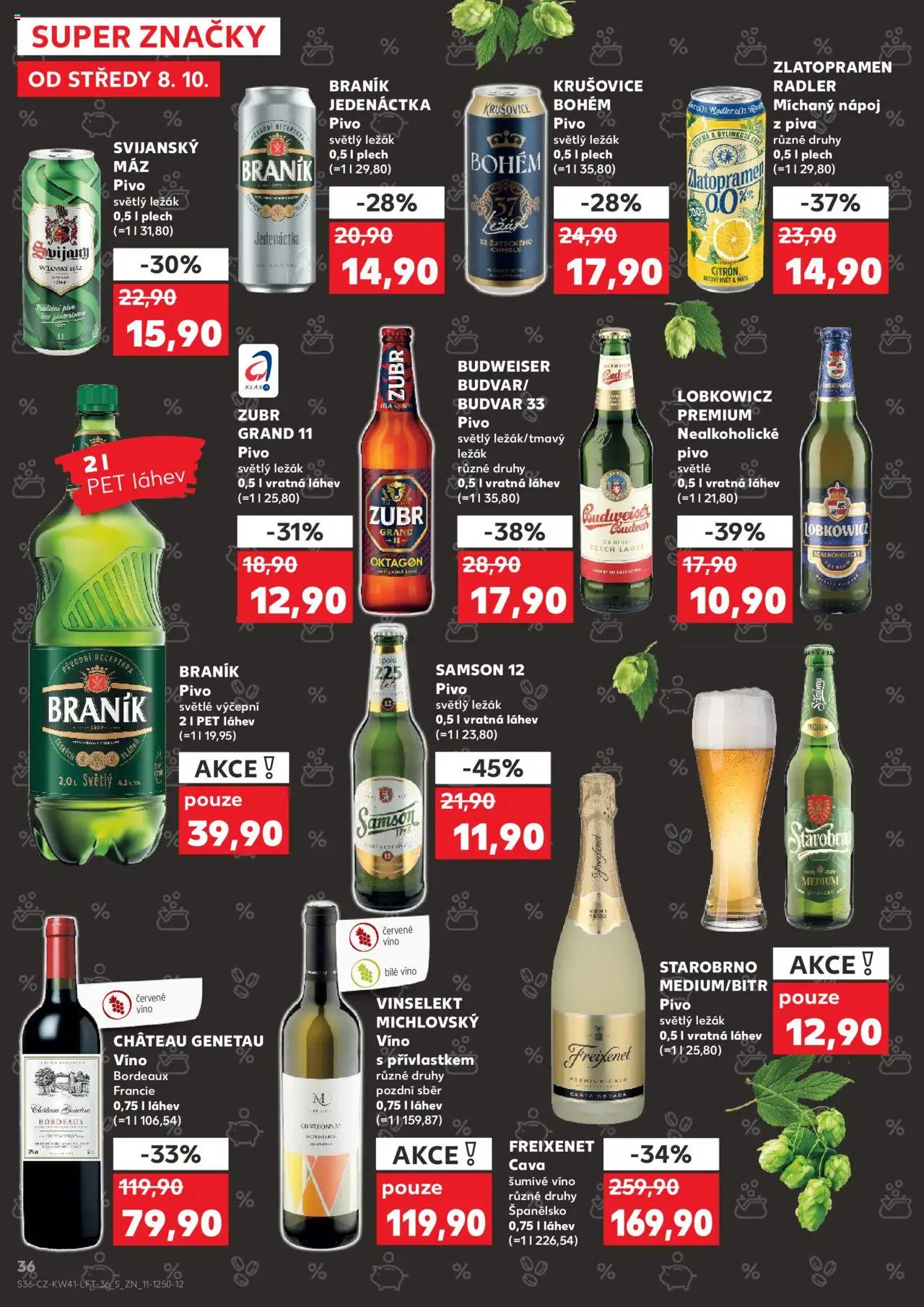 Kaufland leták - Praha 4 od 08.10.2025 | Strana: 36 | Produkty: Starobrno, Šumivé víno, Červené víno, Krušovice