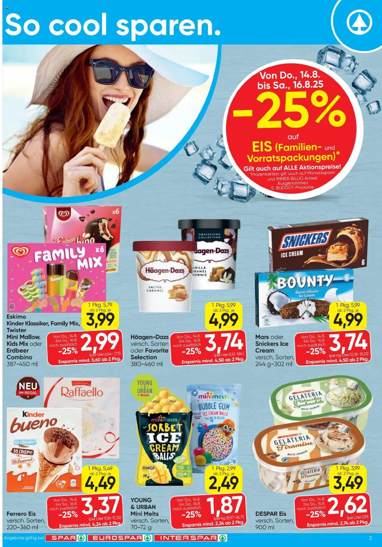 Spar Flugblatt gültig ab 14.08.2025 | Seite: 3 | Produkte: Eis, Mango, Regal