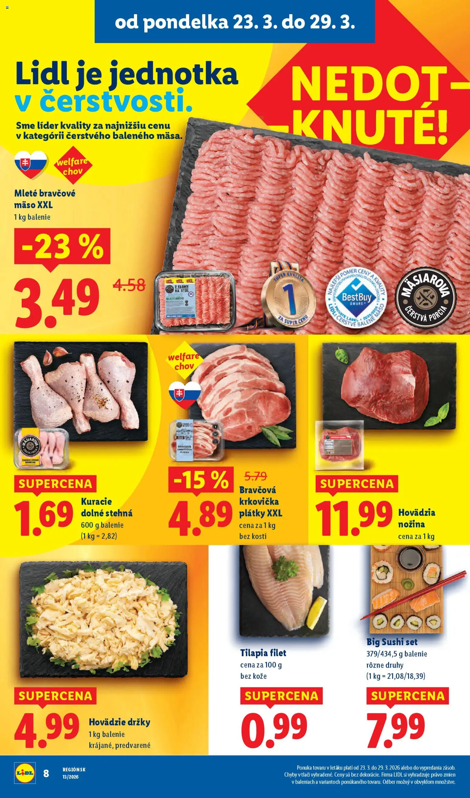 Nové Lidl akcie – leták je platný od 23.03.2026 | Strana: 10 | Produkty: Bravčová krkovička, Krkovička, Bravčové mäso, Sushi