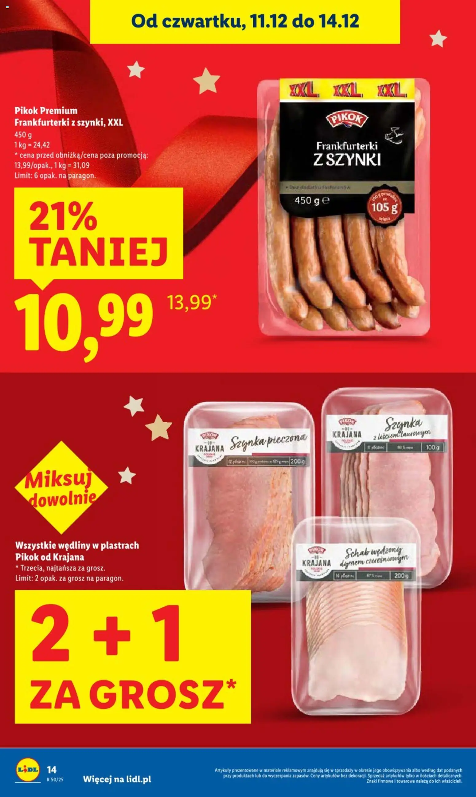 Lidl Gazetka od 11.12.2025 | Strona: 14 | Produkty: Schab, Frankfurterki, Szynka, Wędliny