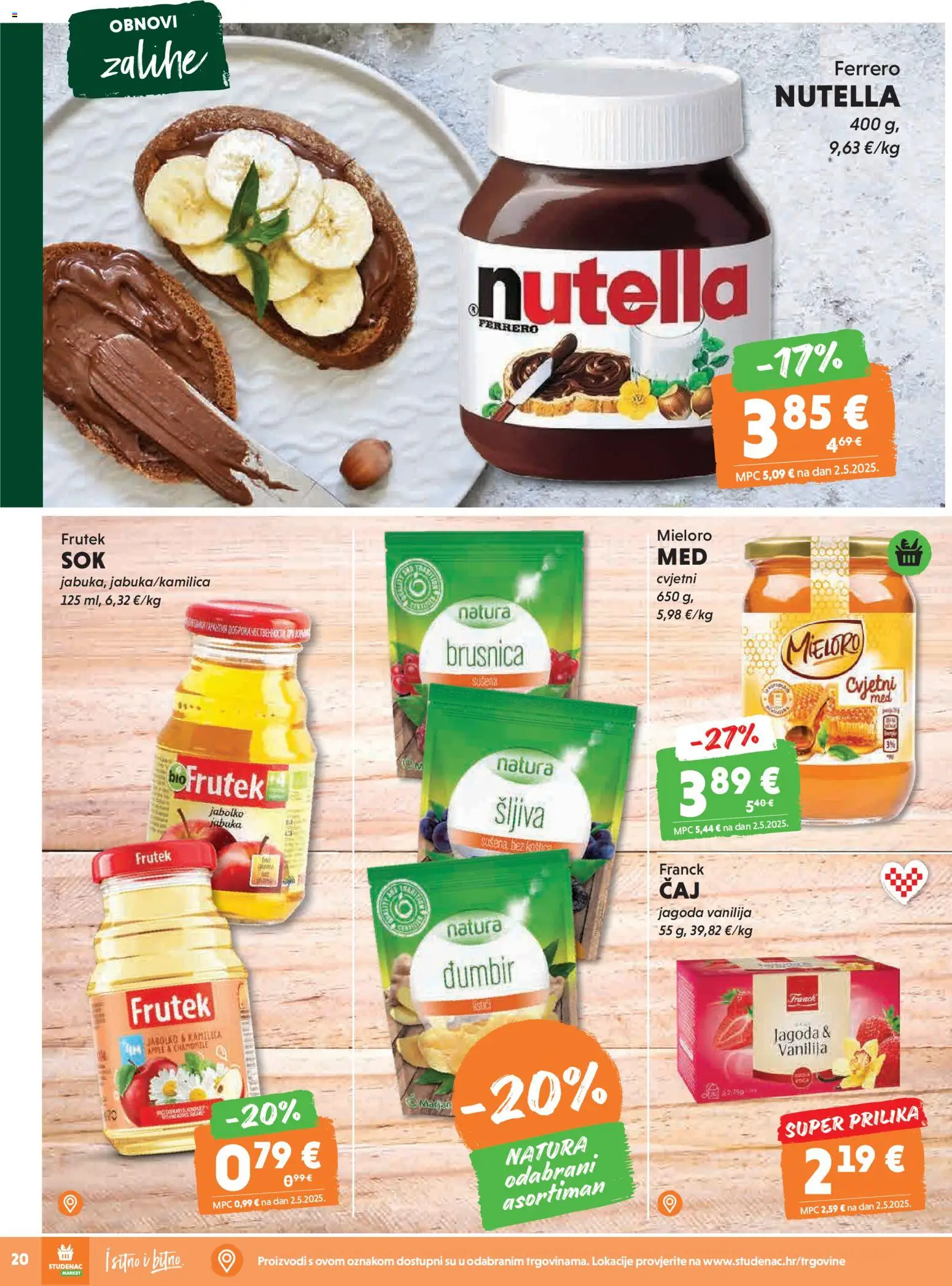 Studenac katalog | vrijedi od 18.02.2026 | Stranica: 20 | Proizvodi: Nutella, Brusnica, Đumbir, Jabuka