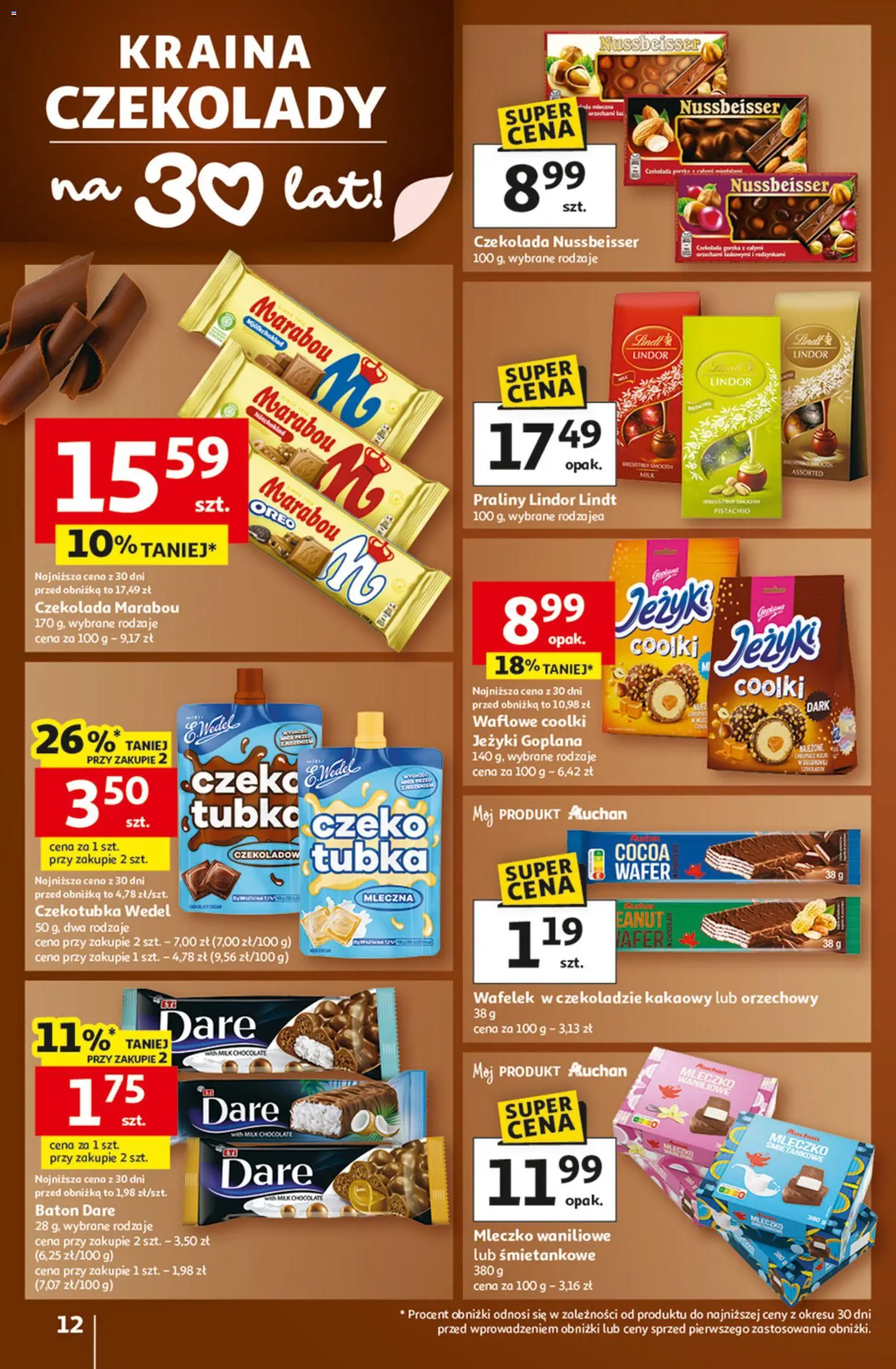Auchan Gazetka - 30 Lat Hipermarket od 29.01.2026 | Strona: 12 | Produkty: Czekolady, Praliny, Baton, Czekolada