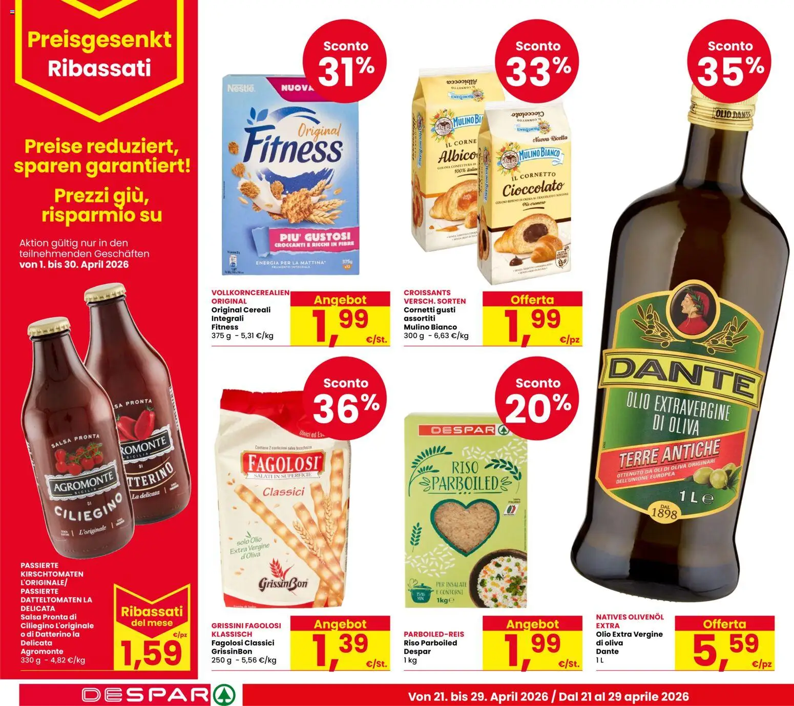 Volantino Despar del 21.04.2026 | Pagina: 6 | Prodotti: Riso, Cereali, Salsa, Olio