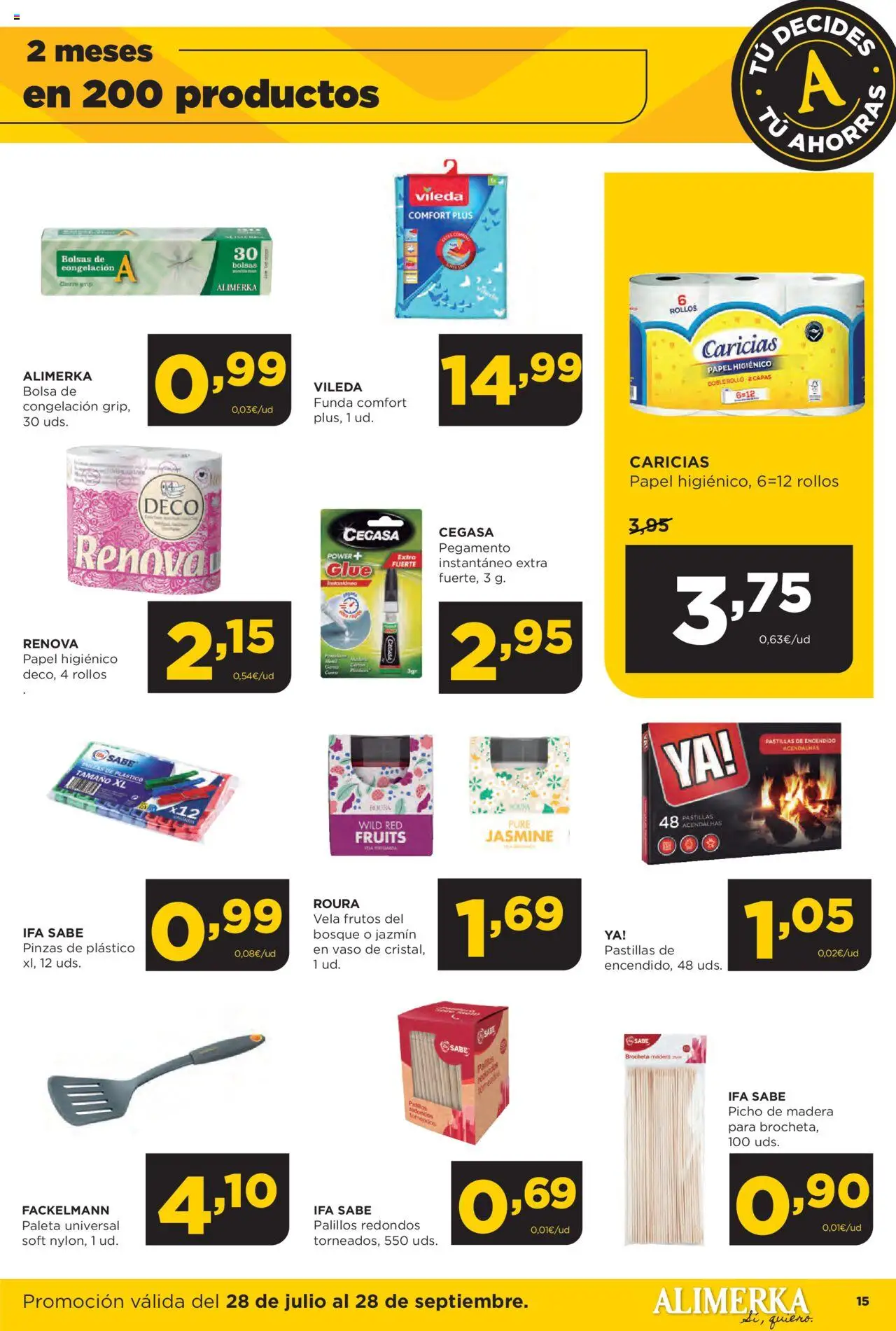 Alimerka folleto │ válido desde el 28.07.2025 | Página: 15 | Productos: Papel higienico, Vela, Funda, Bolsa