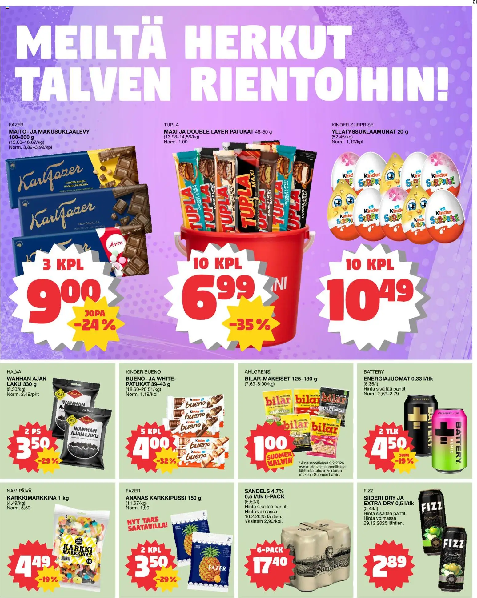 Tokmanni tarjoukset – voimassa 16.02.2026 alkaen | Sivu: 21 | Tuotteet: Kokonainen, Siideri, Maito, Ananas