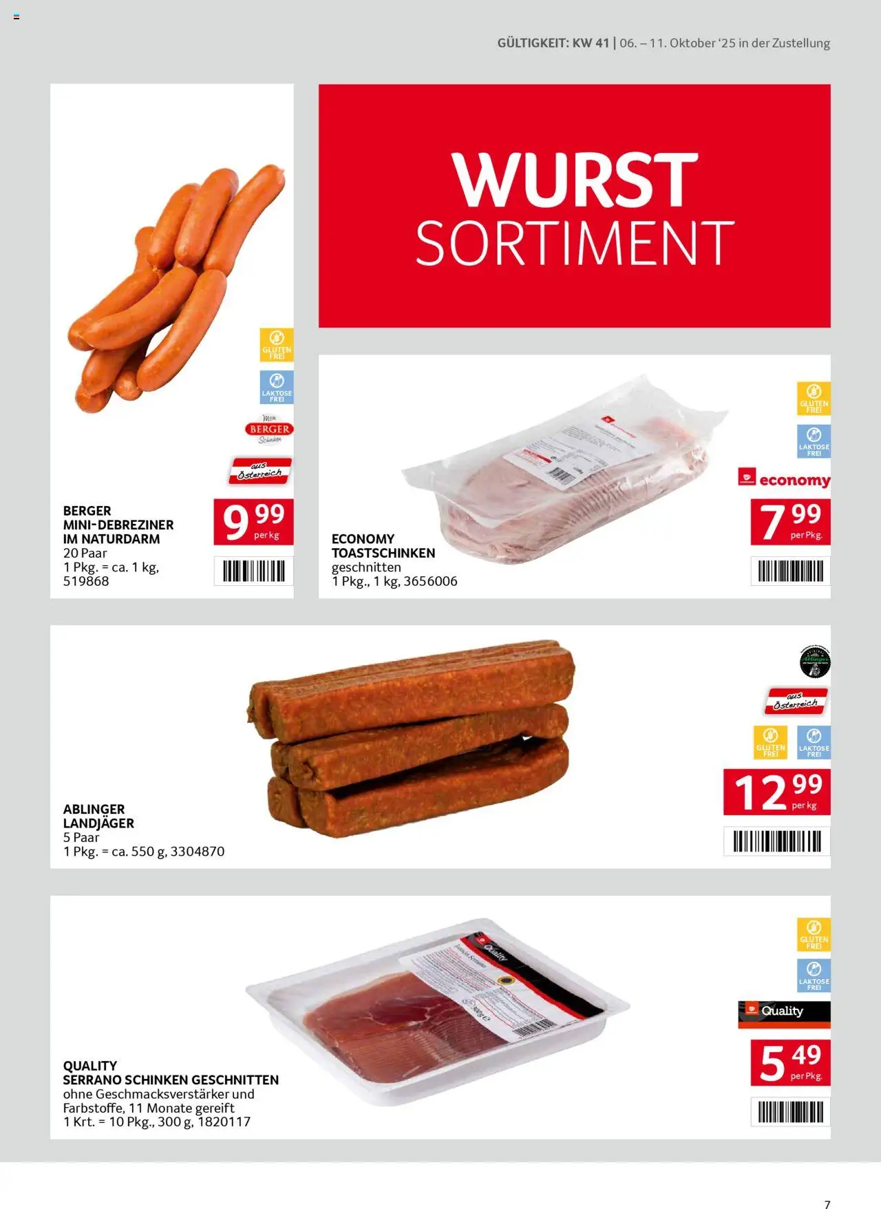 Transgourmet Zustellaktion gültig ab 05.10.2025 | Seite: 7 | Produkte: Wurst, Schinken