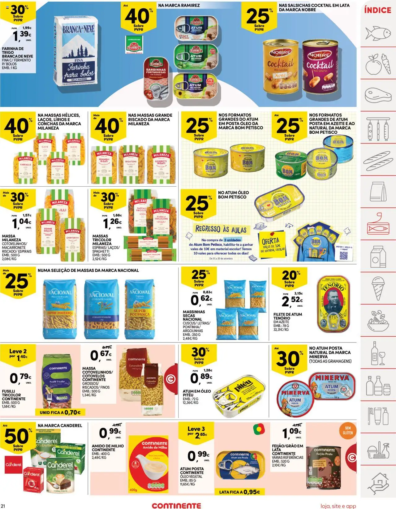 Continente folheto │ válido de 09.09.2025 | Página: 21 | Produtos: Azeite, Farinha de trigo, Massa, Massa milaneza