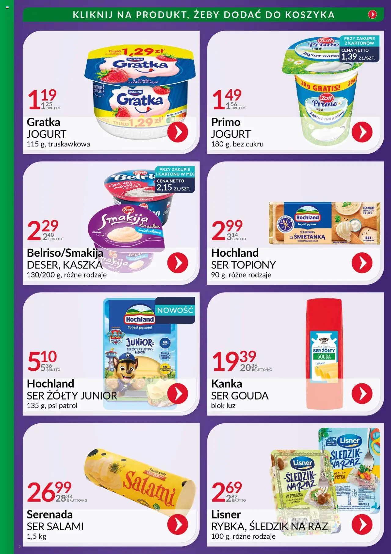 Eurocash Gazetka - Ofensywa Cenowa Spożywcza od 19.10.2025 | Strona: 2 | Produkty: Malina, Ser, Jogurt, Salami