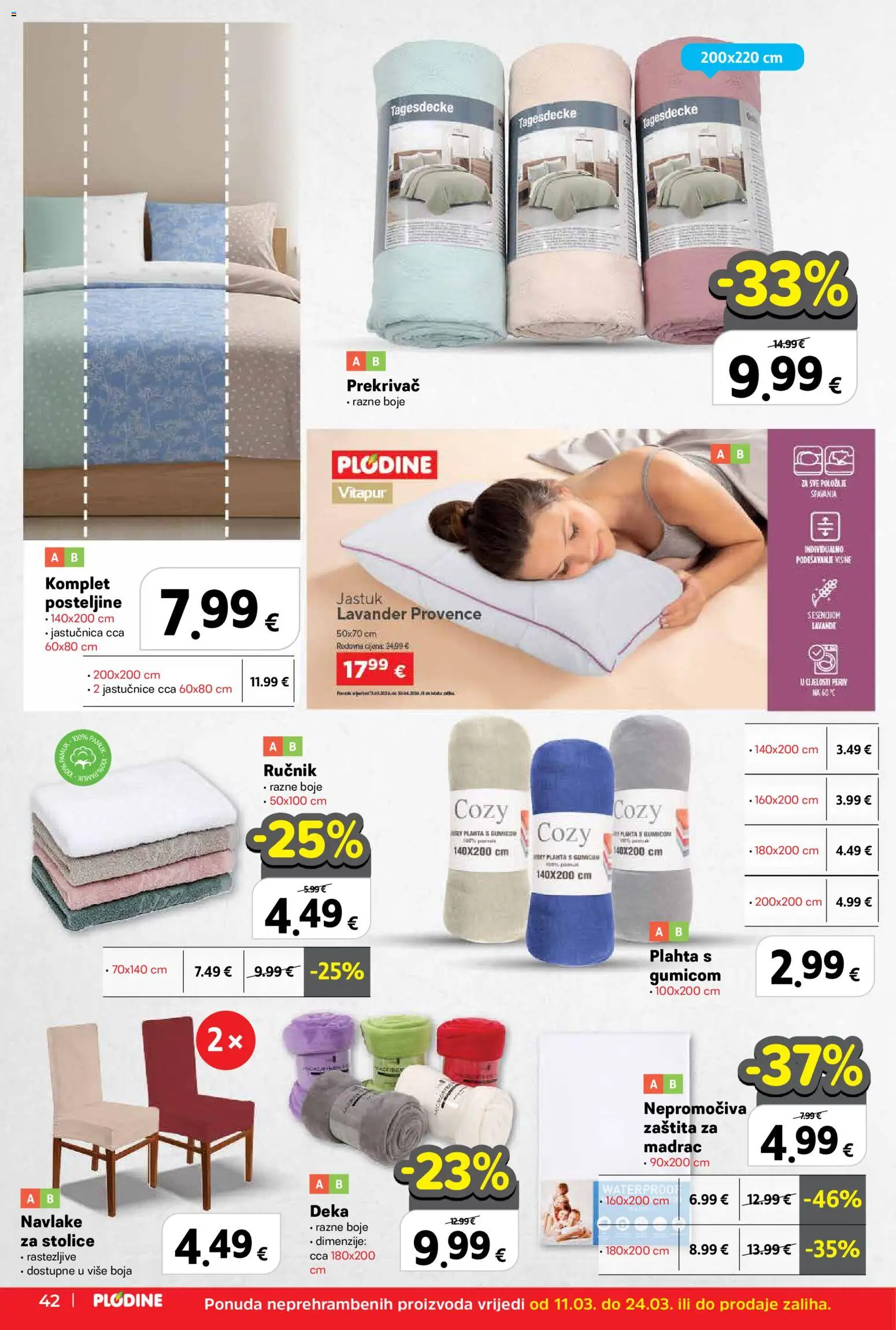 Plodine katalog | vrijedi od 11.03.2026 | Stranica: 42 | Proizvodi: Madrac, Ručnik, Jastučnica, Plahta