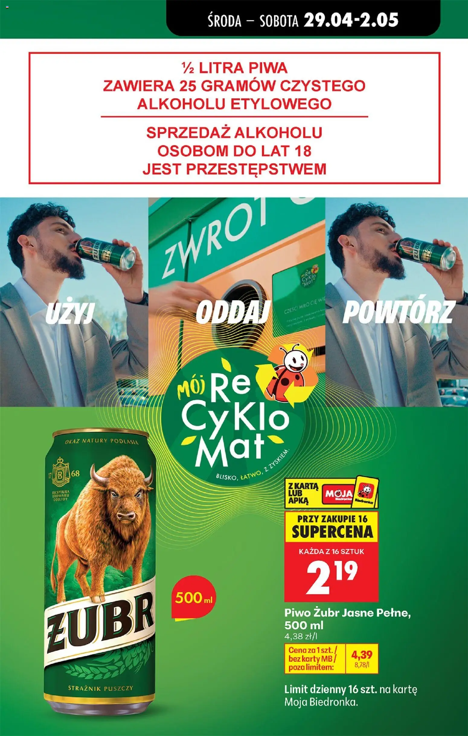 Biedronka gazetka od środy od 29.04.2026 | Strona: 3 | Produkty: Piwo żubr, Karta, Piwo