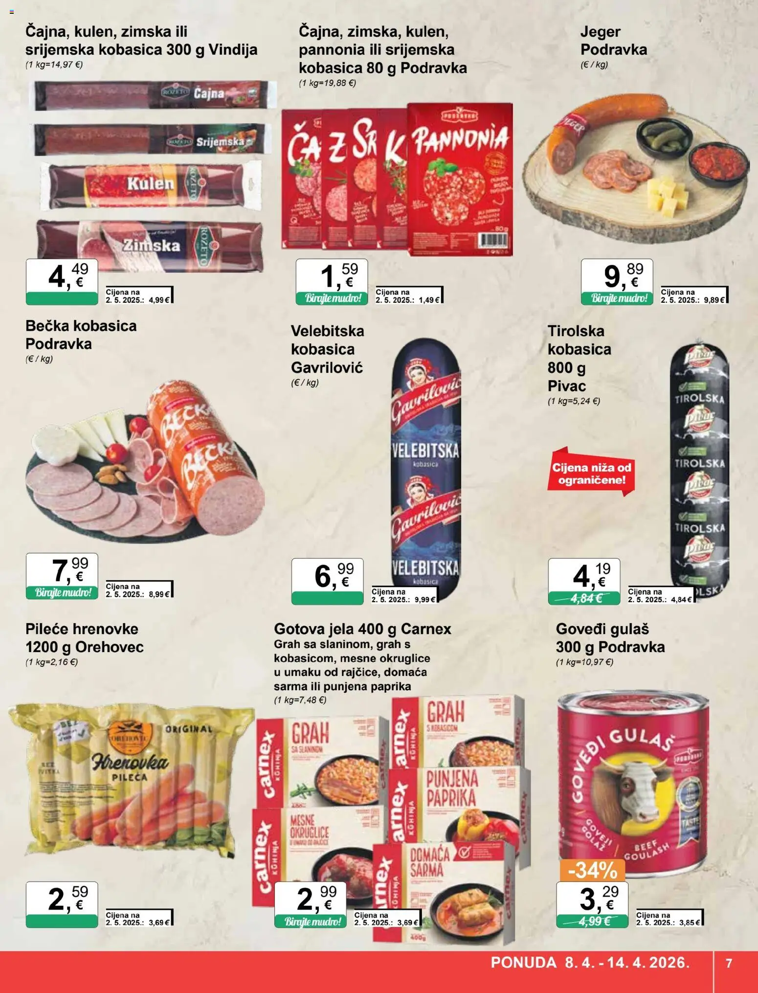 KTC katalog | vrijedi od 08.04.2026 | Stranica: 7 | Proizvodi: Vindija, Podravka, Paprika, Kobasica