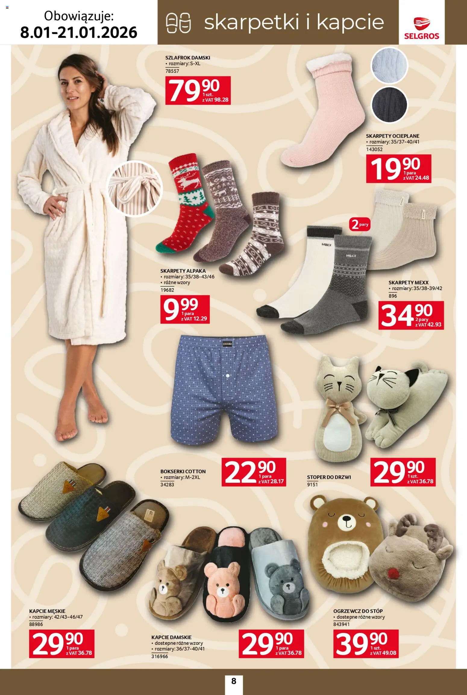 Selgros cash&carry Gazetka - Home&Deco od 08.01.2026 | Strona: 8 | Produkty: Skarpety, Bokserki, Kapcie, Skarpetki