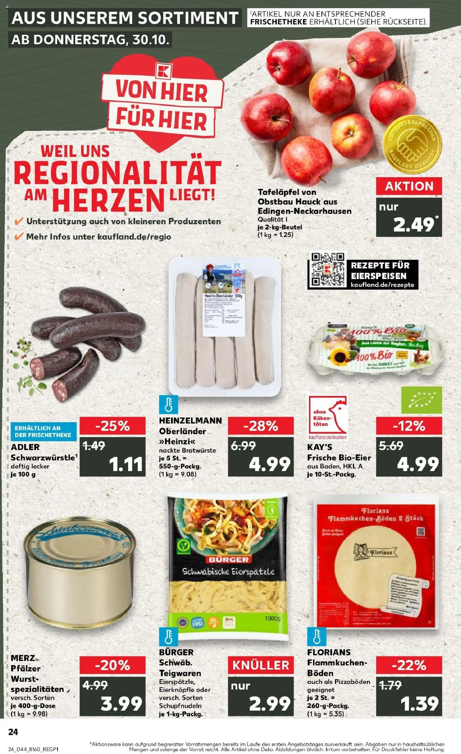 Kaufland prospekt Schwetzingen	 – gültig ab 30.10.2025 | Seite: 24 | Produkte: Burger, Wurst, Pasta