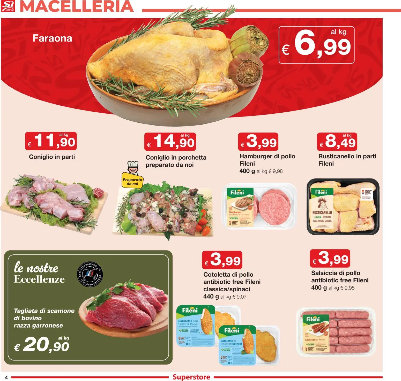 Volantino Sì con Te del 13.11.2025 | Pagina: 4 | Prodotti: Bovino, Pollo, Salsiccia, Spinaci