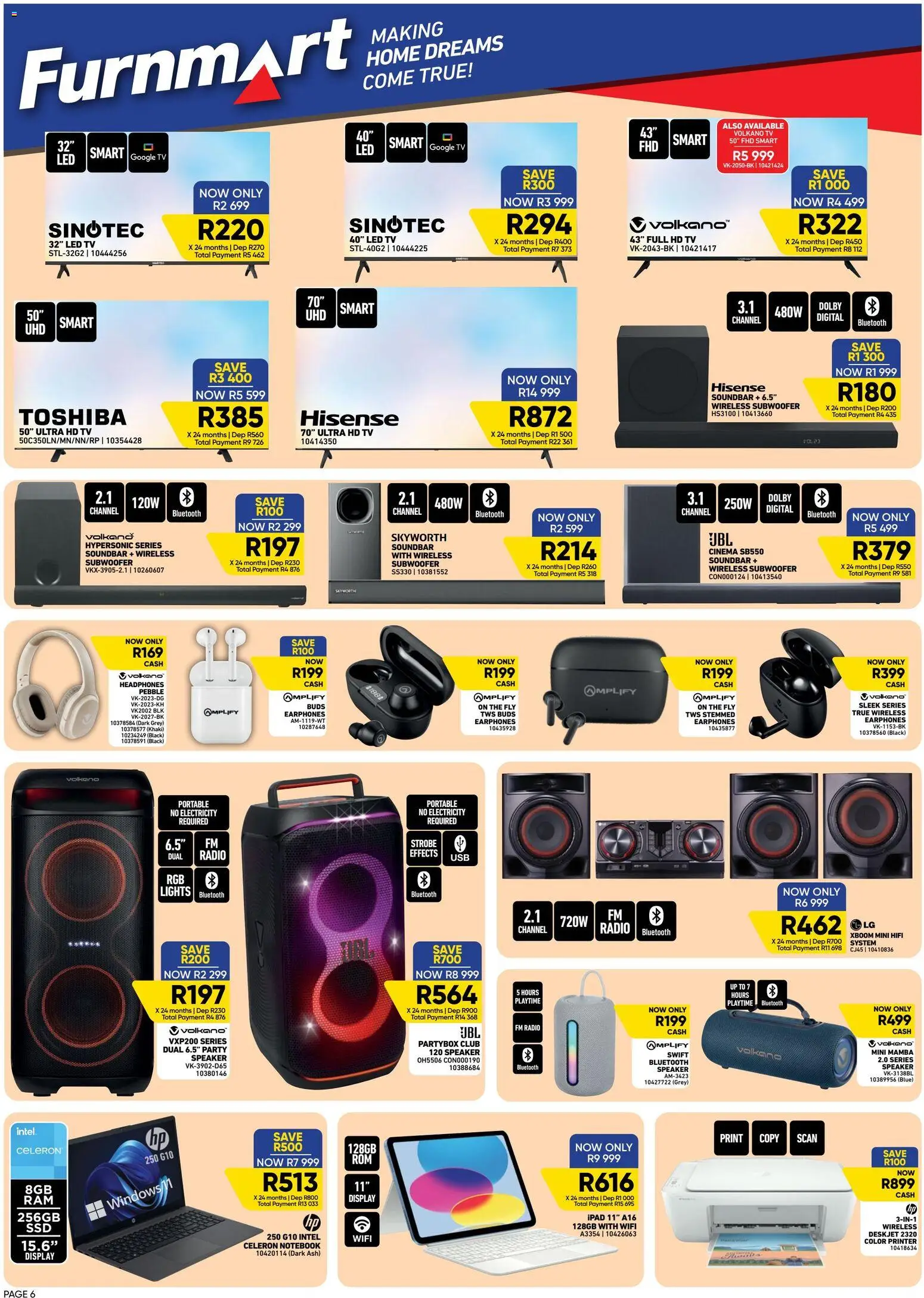 New Furnmart catalogue – valid from 06.04.2026 | Page: 6 | Products: Notebook, Printer, Headphones, Subwoofer