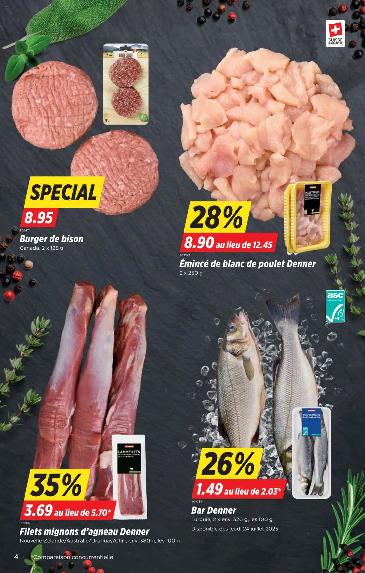 Denner Prospectus ab 22.07.2025 | Seite: 4 | Produkte: Pouletbrust, Burger
