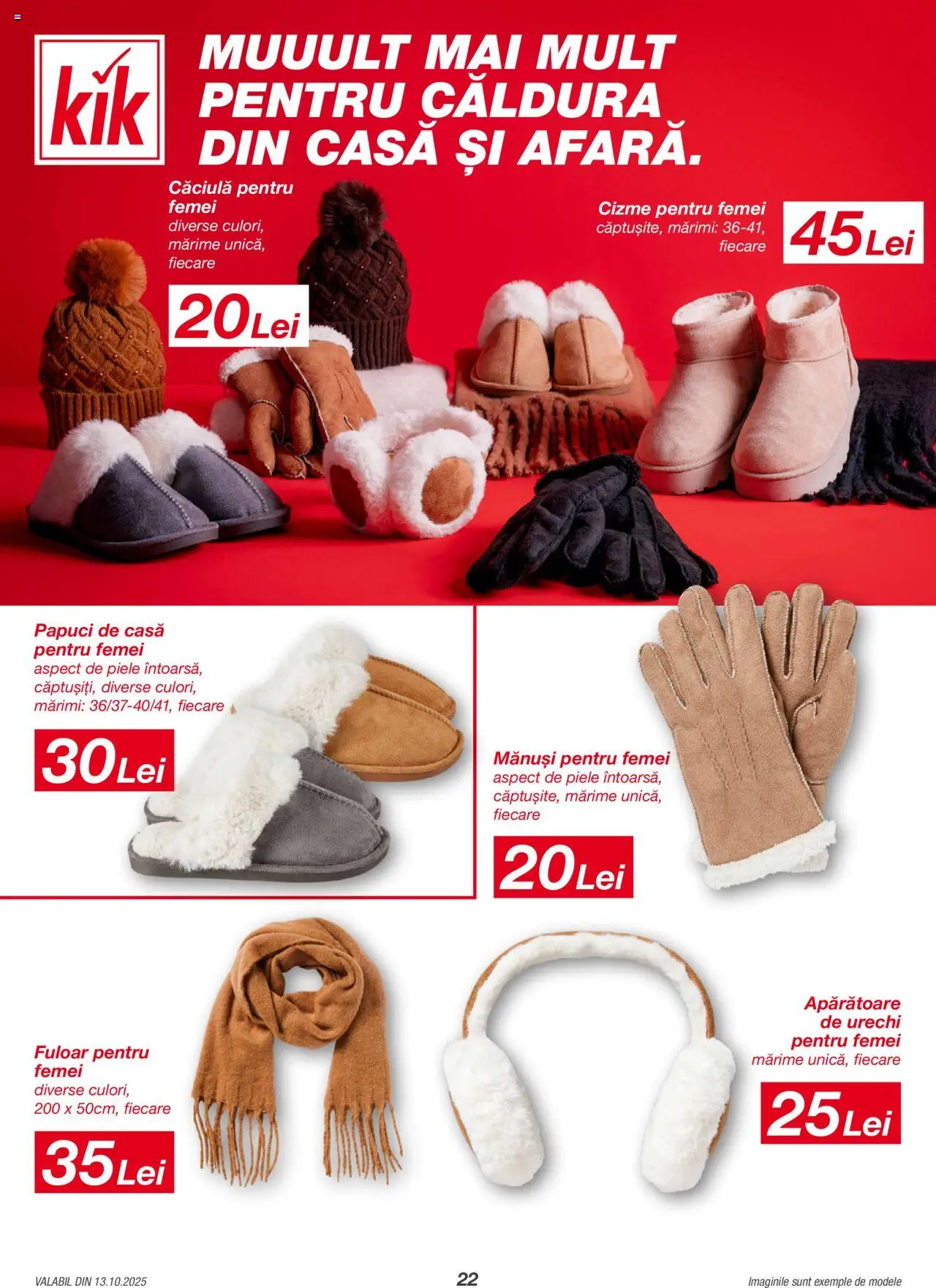 Noul catalog Kik – valabil de la 13.10.2025 | Pagină: 22 | Produse: Mănuși, Papuci