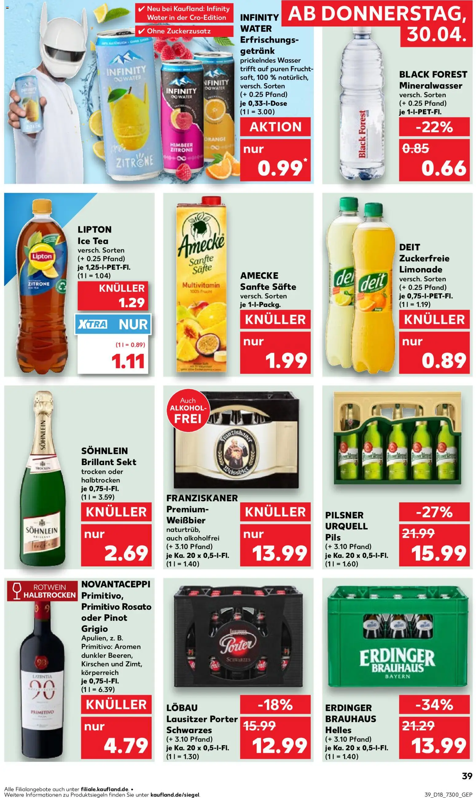 Kaufland Prospekt – gültig ab 30.04.2026 | Seite: 39 | Produkte: Erdinger, Rotwein, Limonade, Mineralwasser