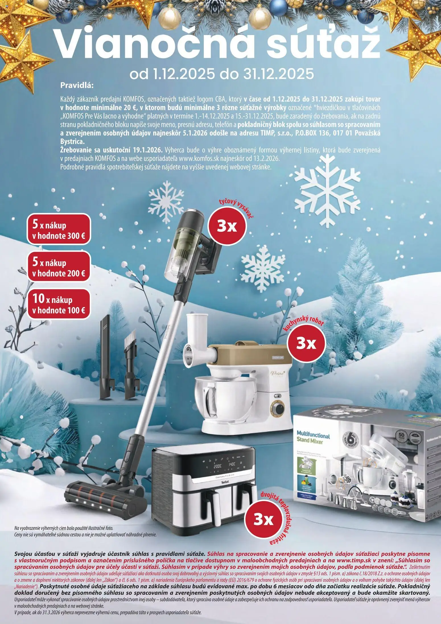 Nové CBA Komfos akcie – leták je platný od 15.12.2025 | Strana: 2 | Produkty: Fritéza, Teplovzdušná frítéza, Telefón, Mixér