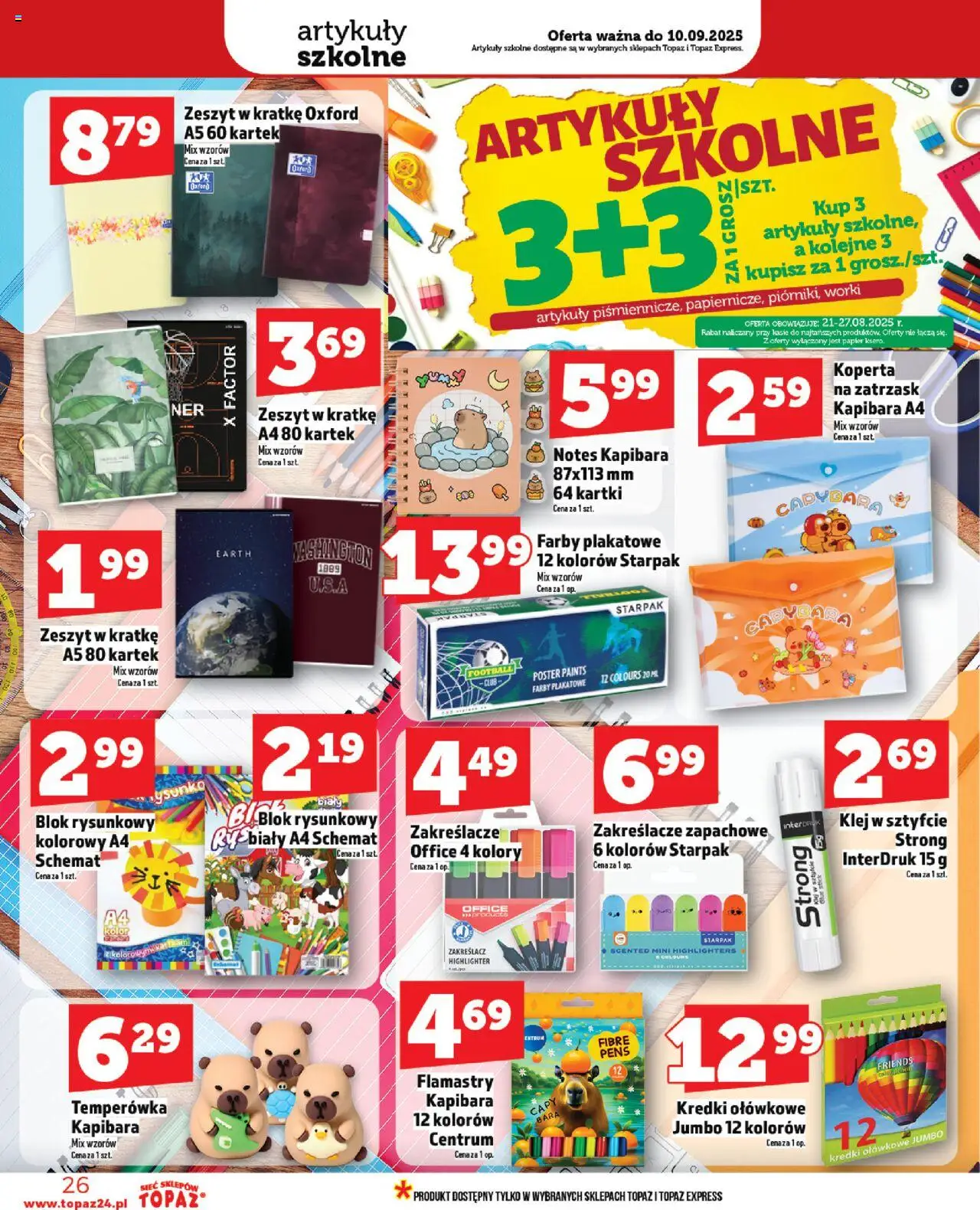 Topaz Gazetka od 21.08.2025 | Strona: 26 | Produkty: Temperówka, Zeszyt, Artykuły szkolne, Papier ksero