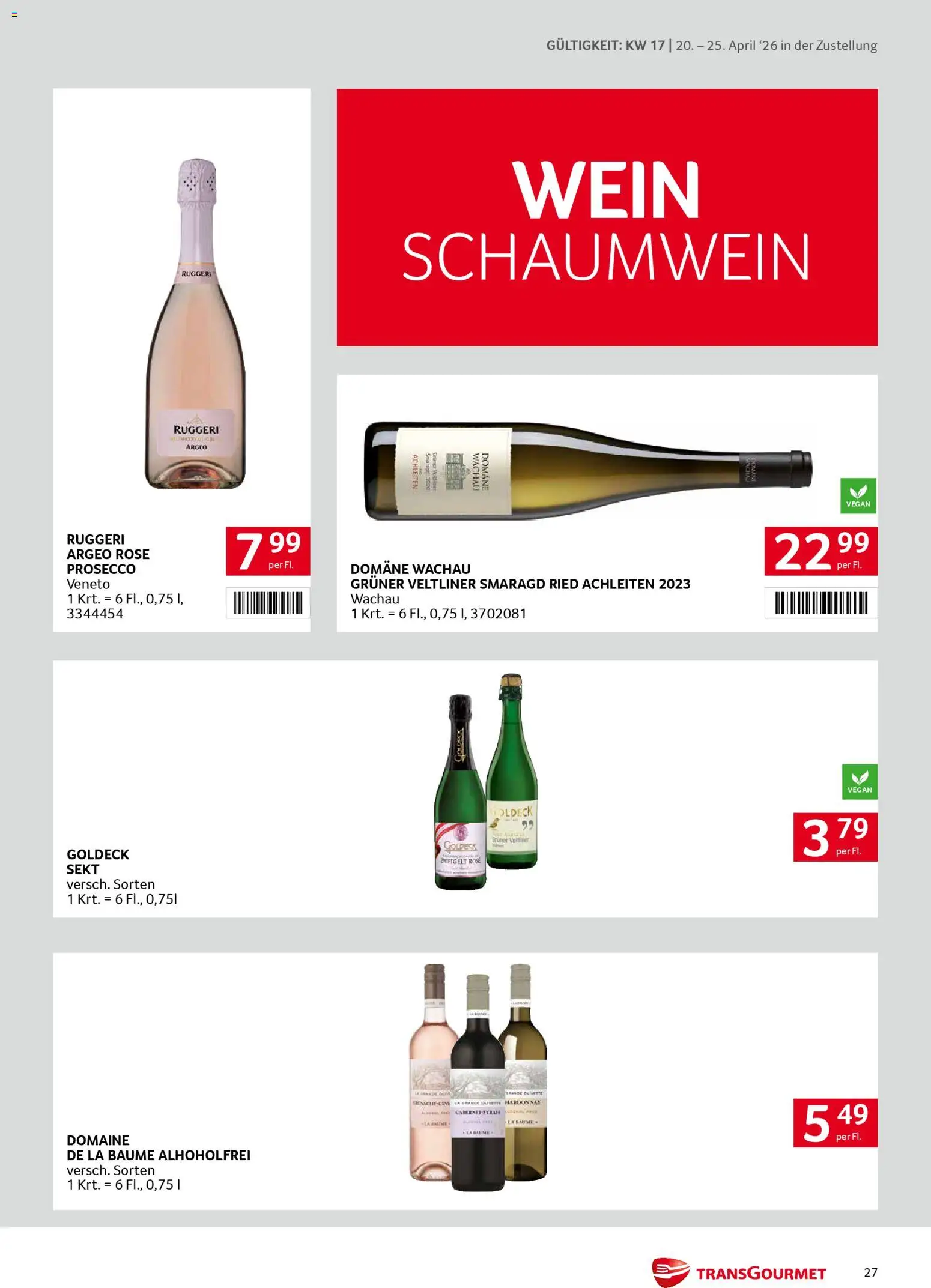 Transgourmet Zustellaktion gültig ab 20.04.2026 | Seite: 27 | Produkte: Wein