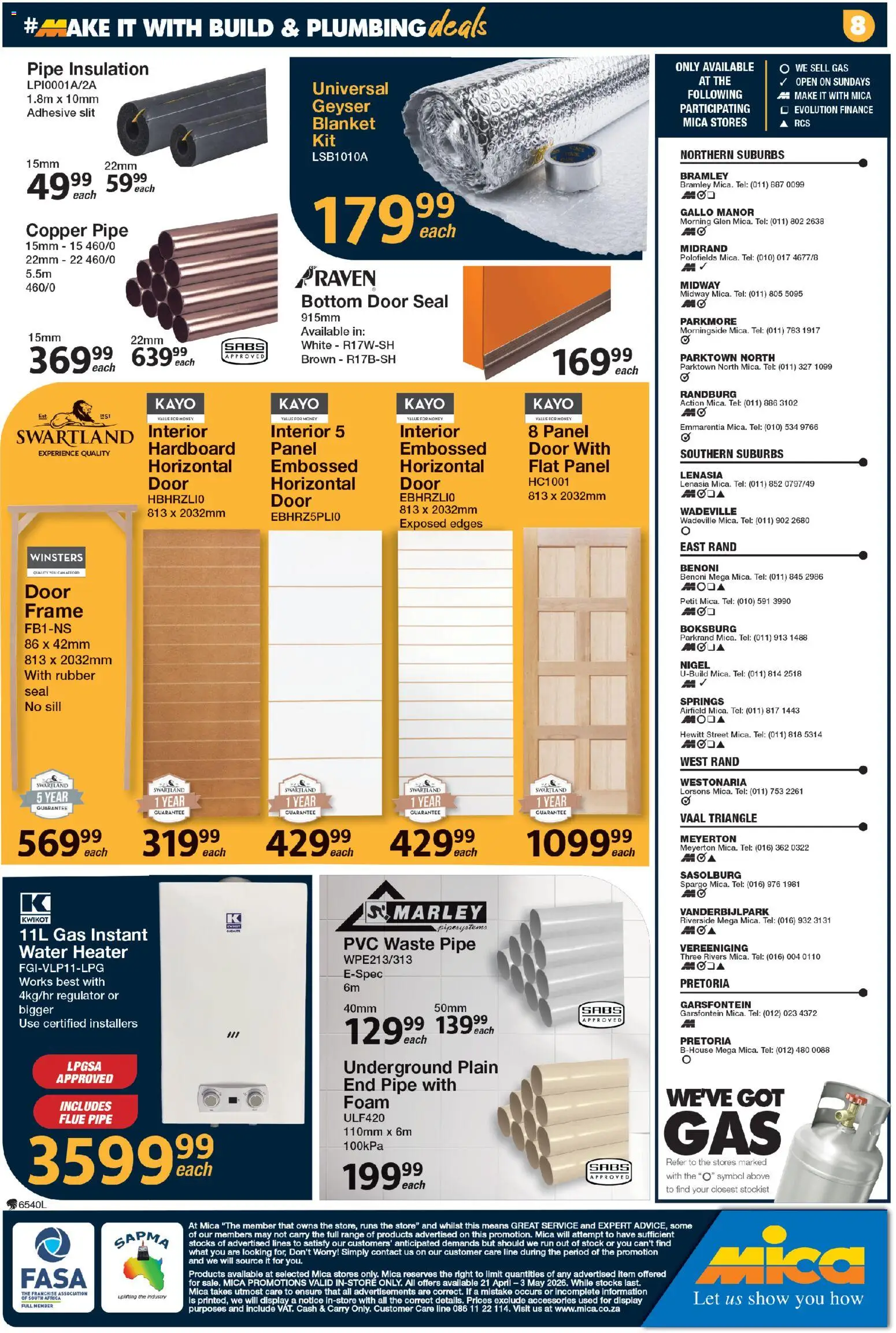 New MICA catalogue – valid from 21.04.2026 | Page: 9 | Products: Frame, Heater, Water, Foam