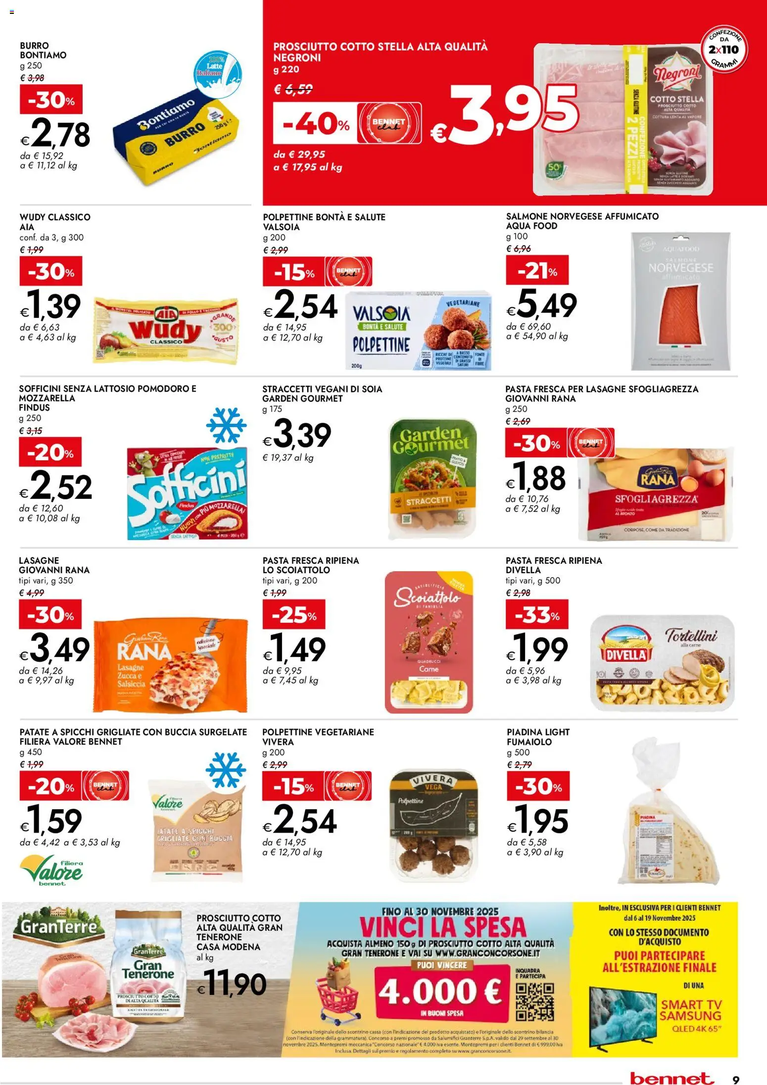 Volantino bennet del 06.11.2025 | Pagina: 9 | Prodotti: Salsiccia, Burro, TV, Samsung