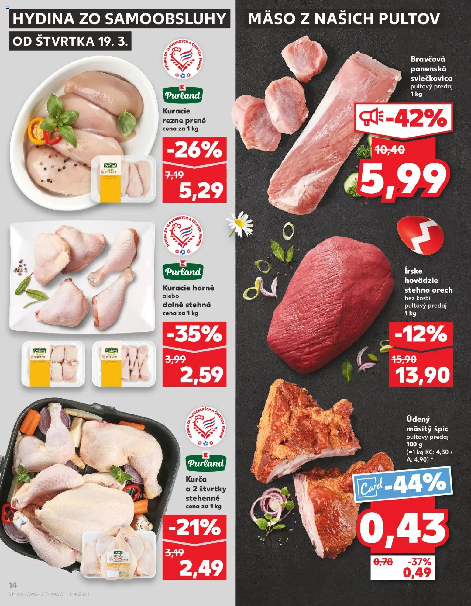 Nové Kaufland akcie – leták je platný od 19.03.2026 | Strana: 14 | Produkty: Kuracie rezne, Kurča