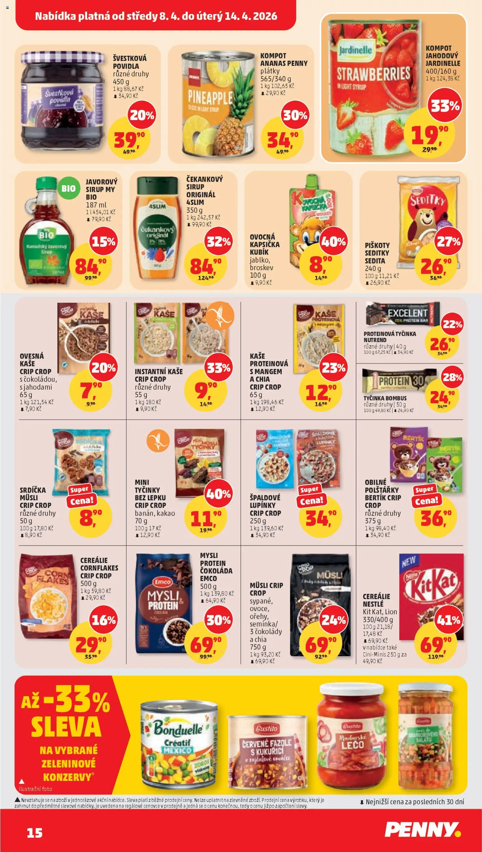 Penny Market leták od 08.04.2026 | Strana: 15 | Produkty: Čokoláda, Tyčinky, Sirup, Müsli