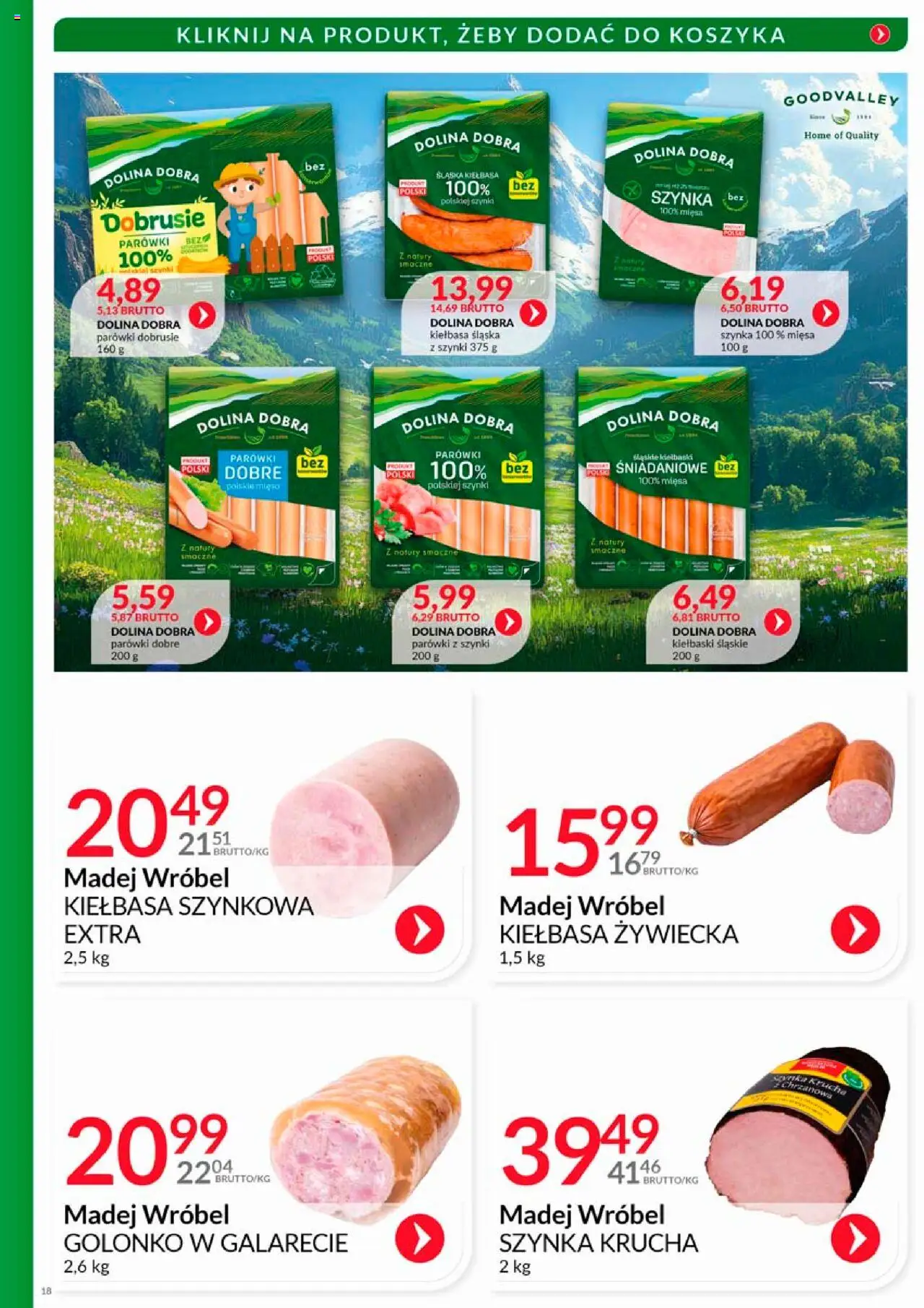 Eurocash Gazetka - Katalog Wędlin od 01.08.2025 | Strona: 18 | Produkty: Parówki z szynki, Kiełbaski, Szynka, Kiełbasa śląska