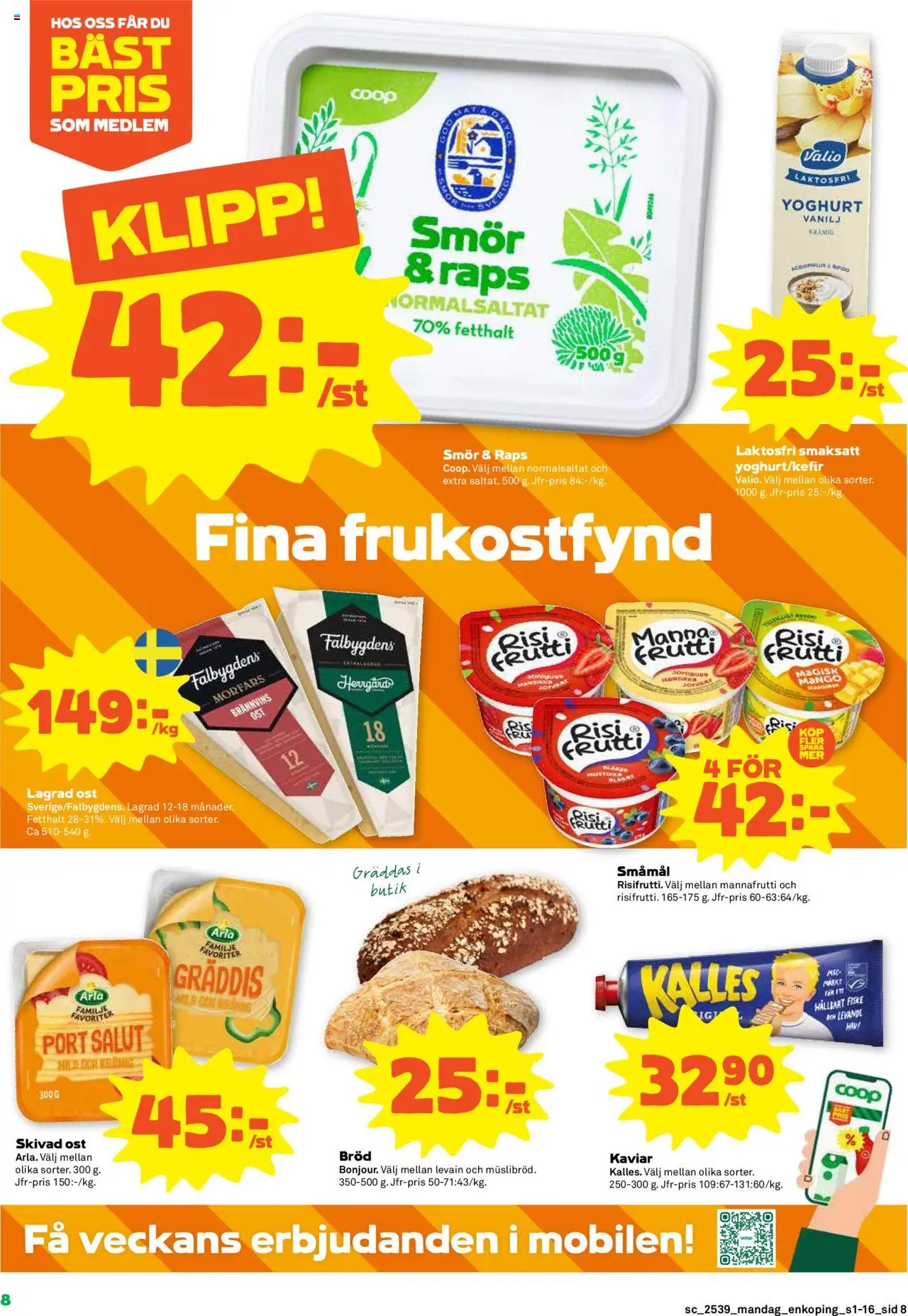 Stora Coop reklamblad aktuell från 22.09.2025 | Sida: 8 | Produkter: Levain, Smör, Ost, Yoghurt