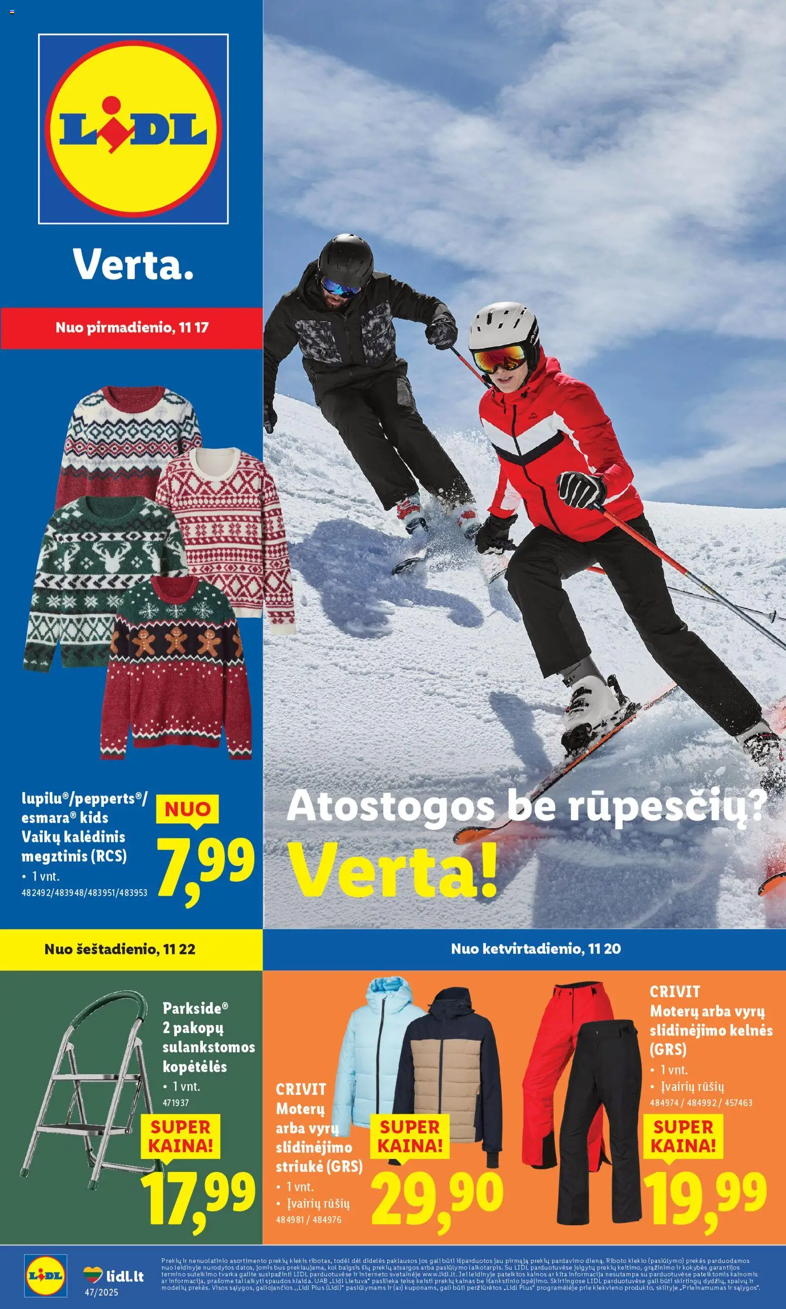 LIDL akcijos nuo 17.11.2025 | Puslapis: 1 | Prekių: Kopėtėlės, Megztinis, Kelnes