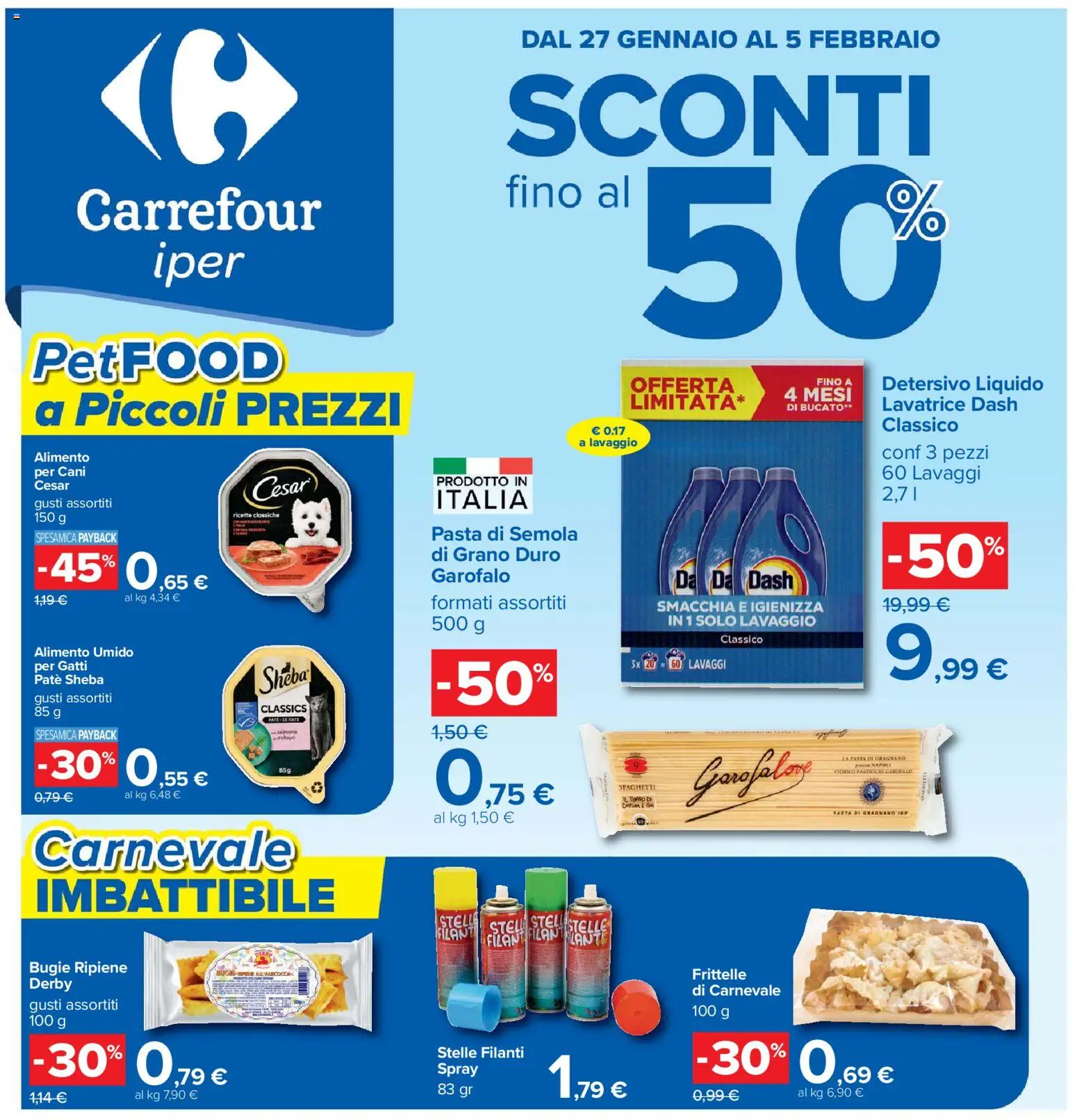 Volantino Carrefour del 27.01.2026 | Pagina: 1 | Prodotti: Paté, Pasta, Lavatrice