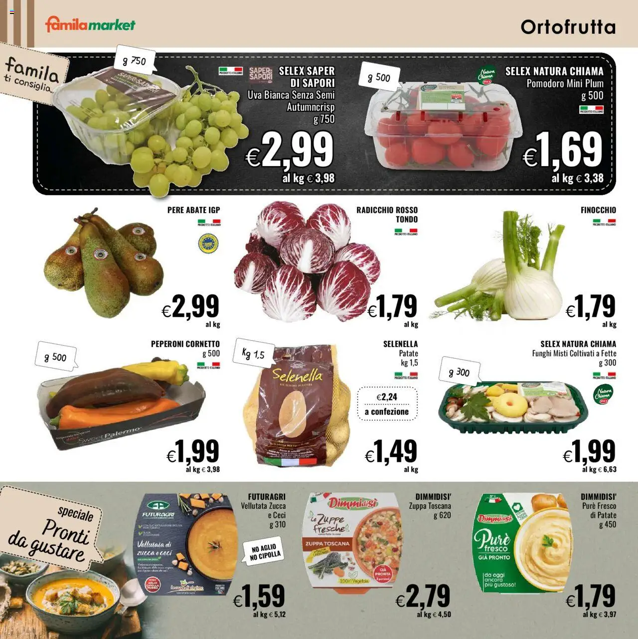 Volantino Famila del 02.10.2025 | Pagina: 2 | Prodotti: Peperoni, Ceci, Pomodoro, Aglio