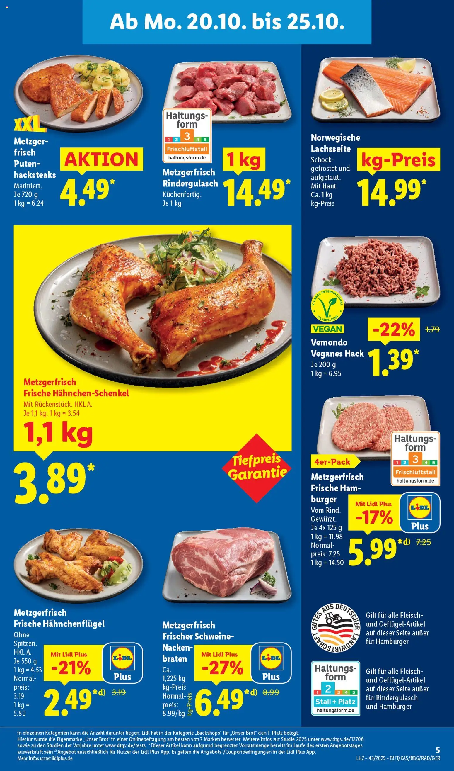 Lidl Prospekt Hilders – gültig ab 20.10.2025 | Seite: 11 | Produkte: Rindergulasch, Hahnchenschenkel, Burger, Fleisch