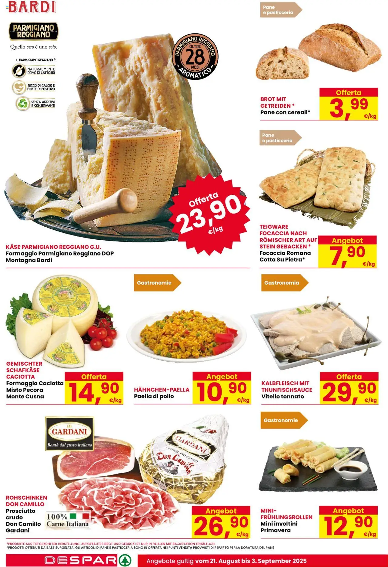 Volantino Eurospar del 21.08.2025 | Pagina: 10 | Prodotti: Pane, Focaccia, Formaggio, Vitello