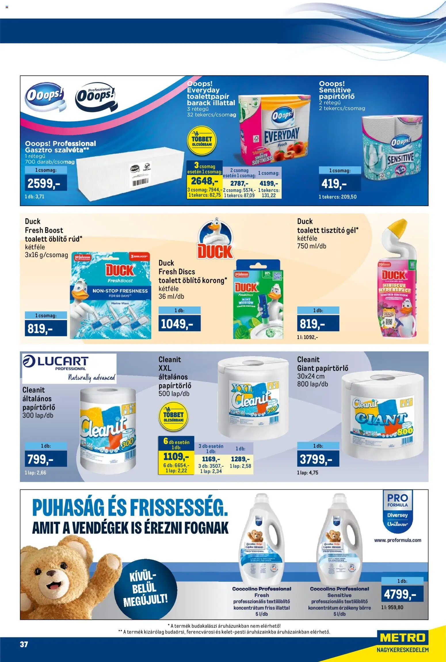 Metro akciós ujság - amely érvényes a következő dátumtól: 16.03.2026 | Oldal: 37 | Termékek: Coccolino, Papírtörlő, Öblítő