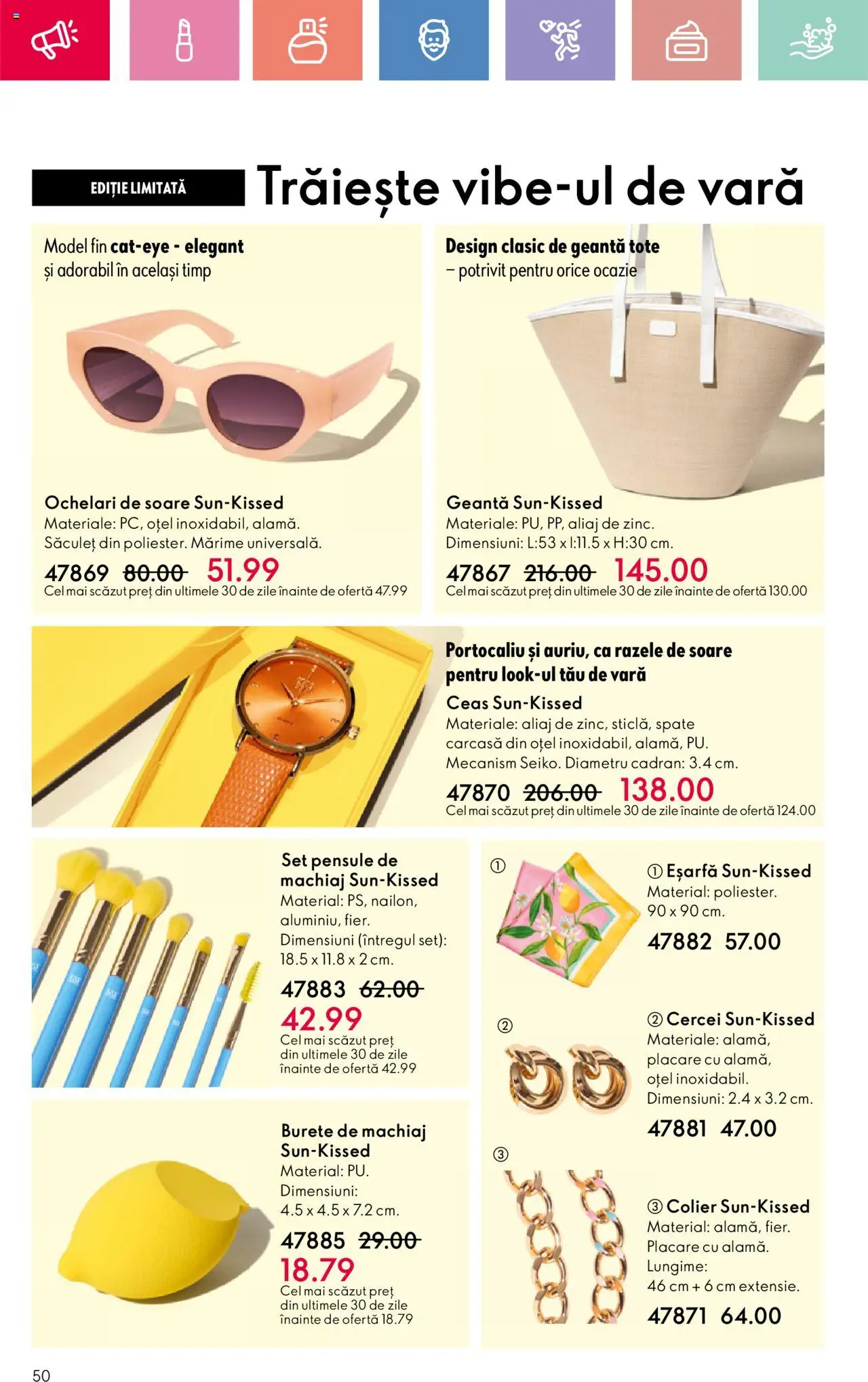Oriflame catalog 10 2025 – valabil de la 06.07.2025 | Pagină: 50 | Produse: Burete de machiaj, Ceas, Carcasă, Geantă