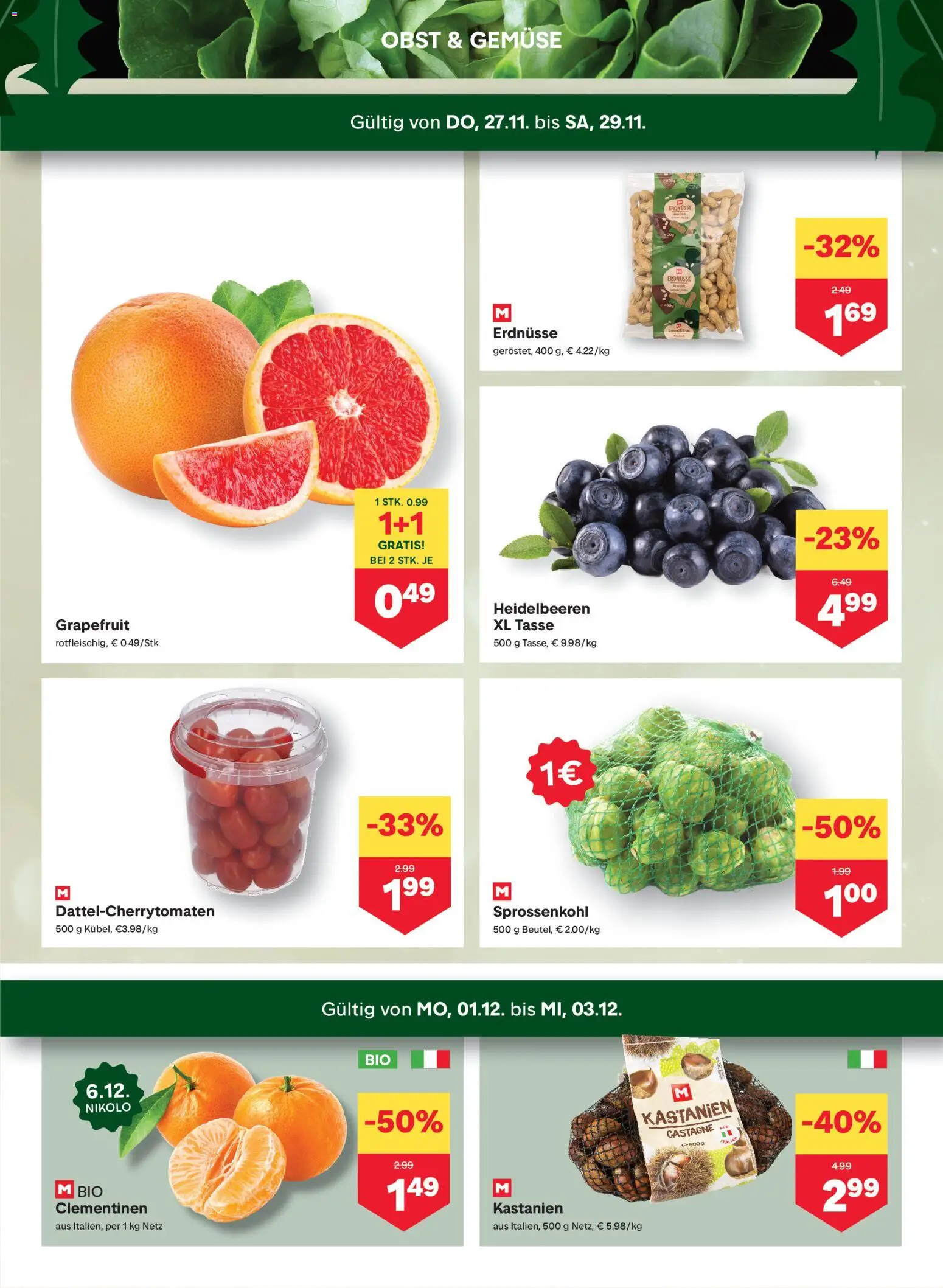MPREIS Flugblatt gültig ab 27.11.2025 | Seite: 2 | Produkte: Grapefruit, Gemüse, Obst, Папионка