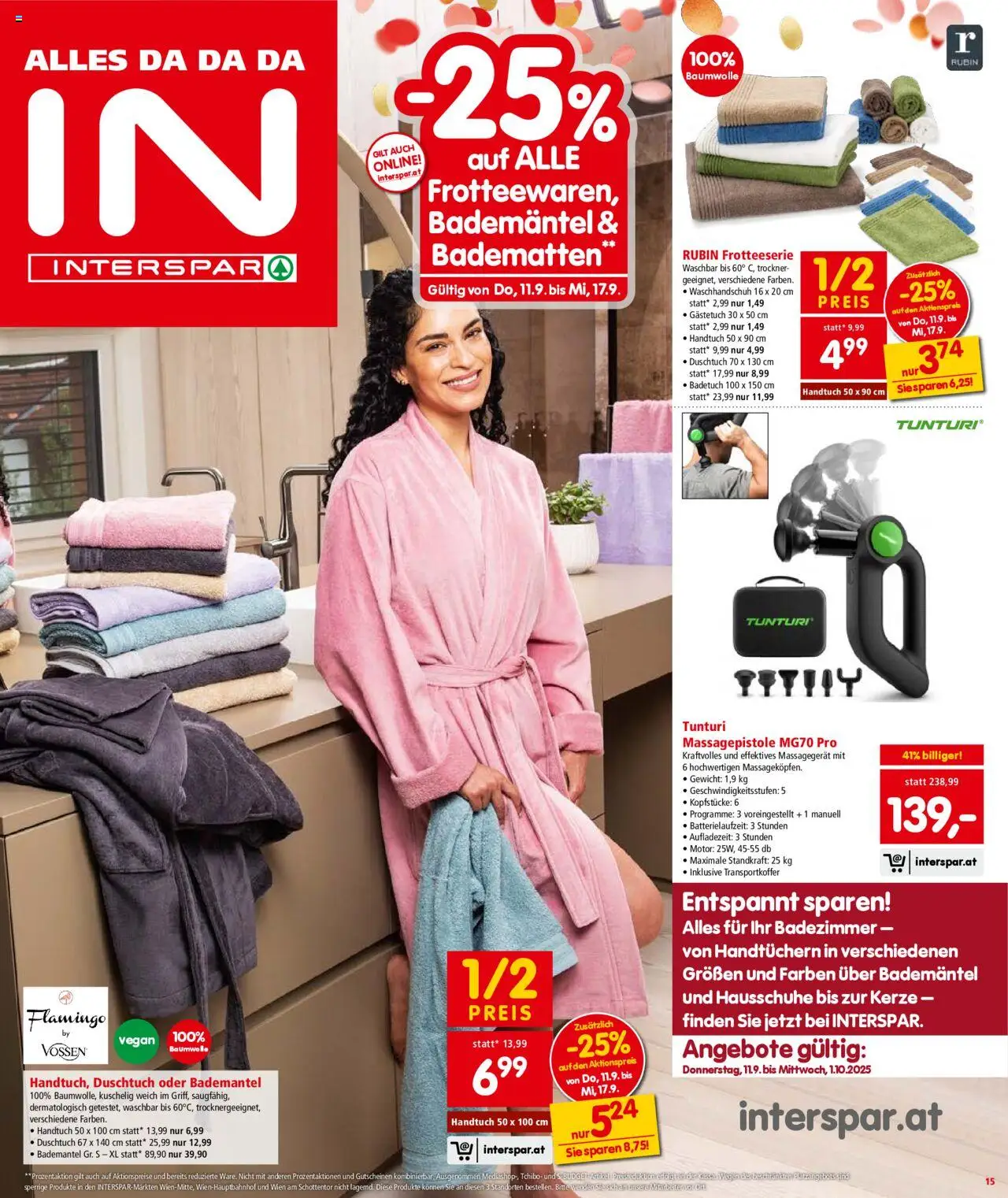 Interspar Flugblatt - Kärnten gültig ab 11.09.2025 | Seite: 15 | Produkte: Bademantel, Hausschuhe, Trockner, Gewicht