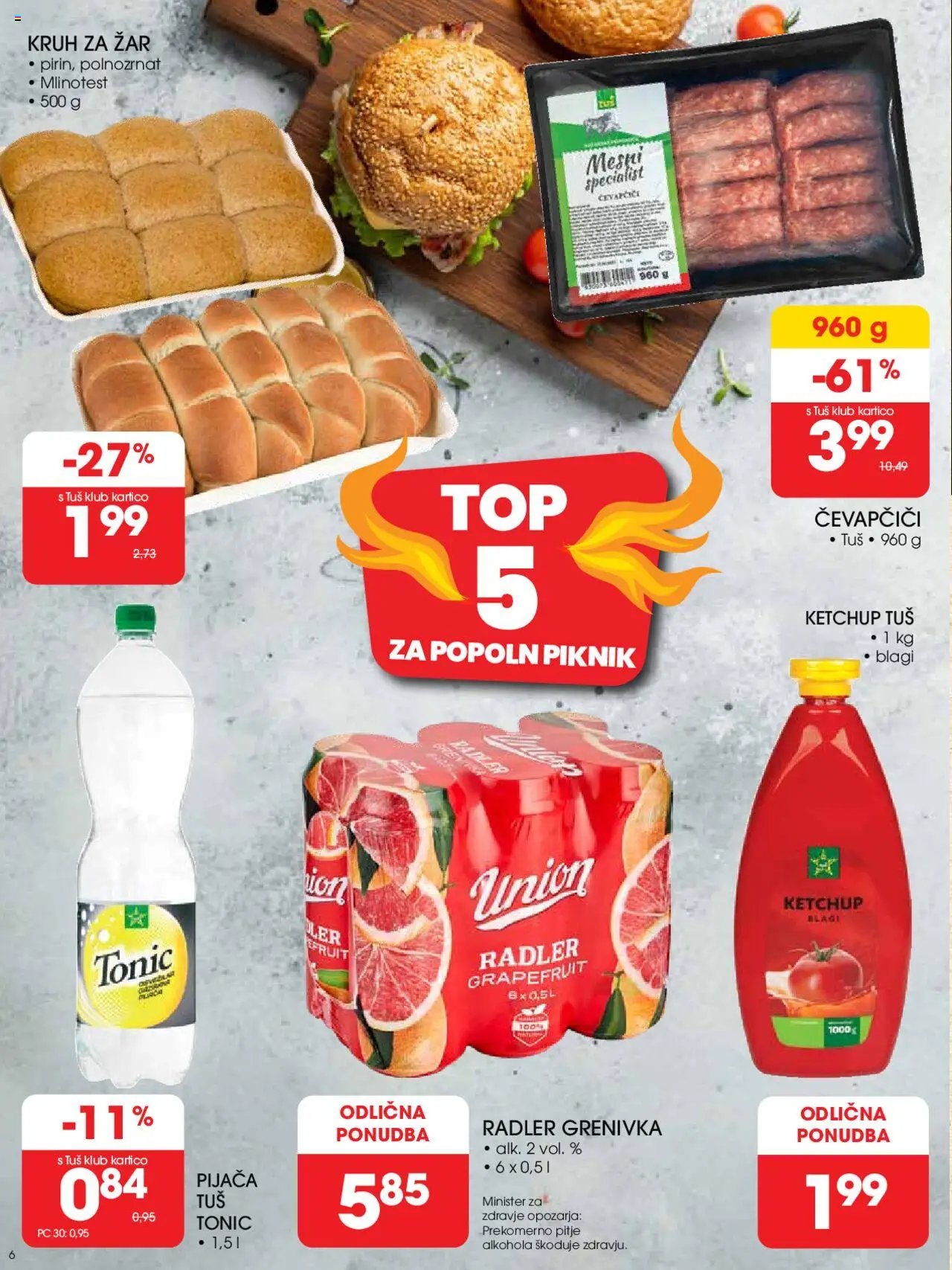 Tuš katalog │ velja od 30.07.2025 | Stran: 6 | Izdelki: Čevapčiči, Radler, Kruh, Grenivka