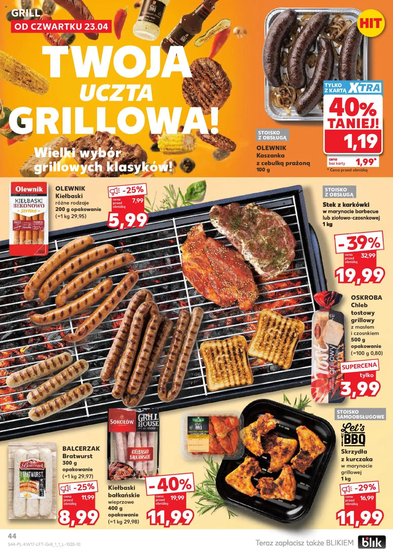 Kaufland gazetka od 23.04.2026 | Strona: 44 | Produkty: Grill, Kaszanka, Kiełbaski, Chleb