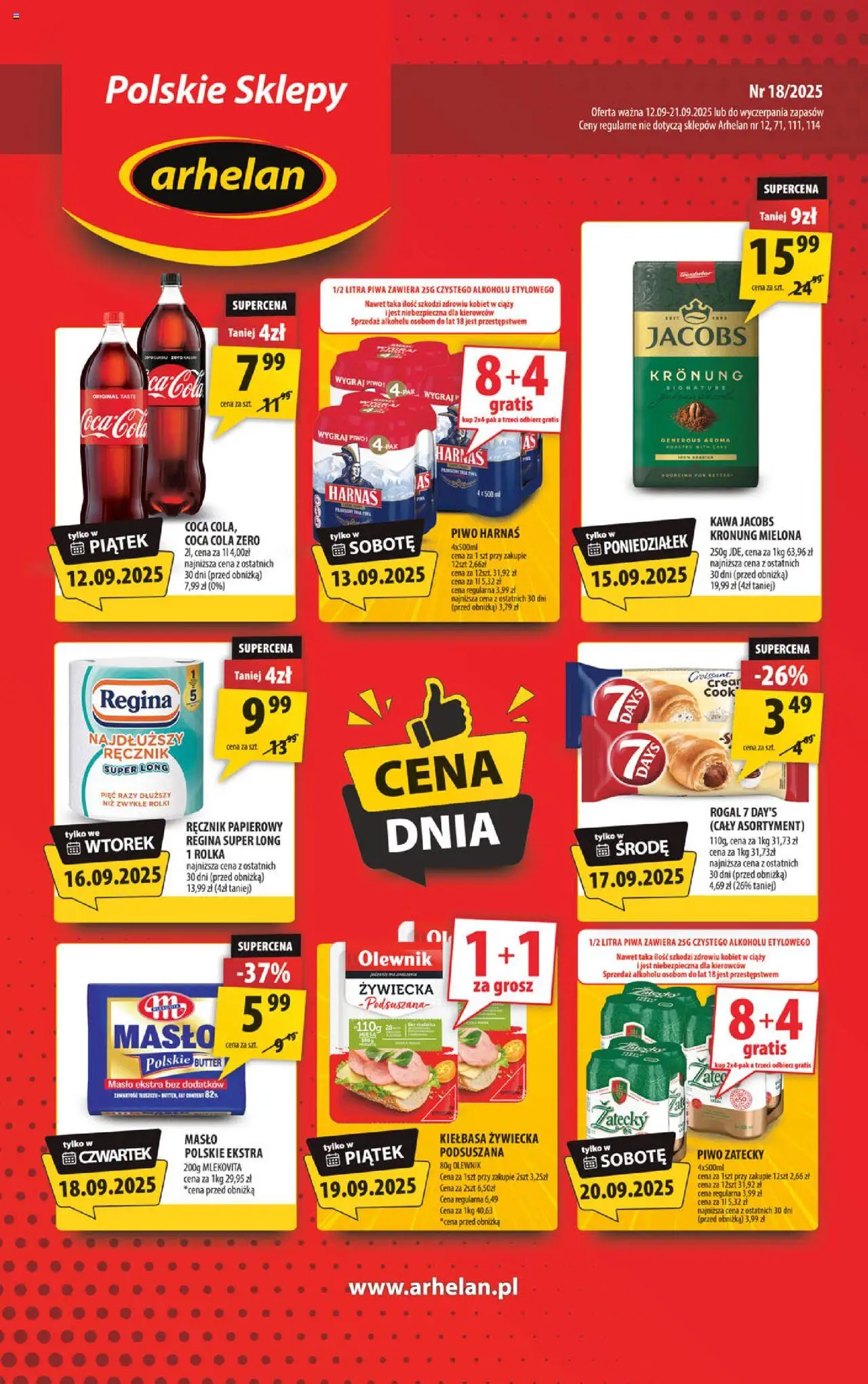 Arhelan Gazetka od 12.09.2025 | Strona: 1 | Produkty: Coca cola, Masło, Harnaś, Kawa