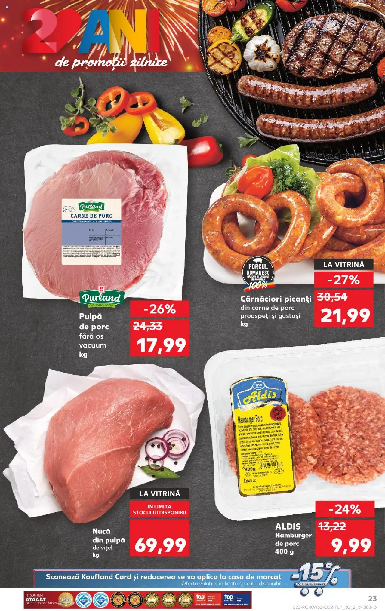 Kaufland RO akciós ujság - amely érvényes a következő dátumtól: 13.08.2025 | Oldal: 23 | Termékek: Hamburger