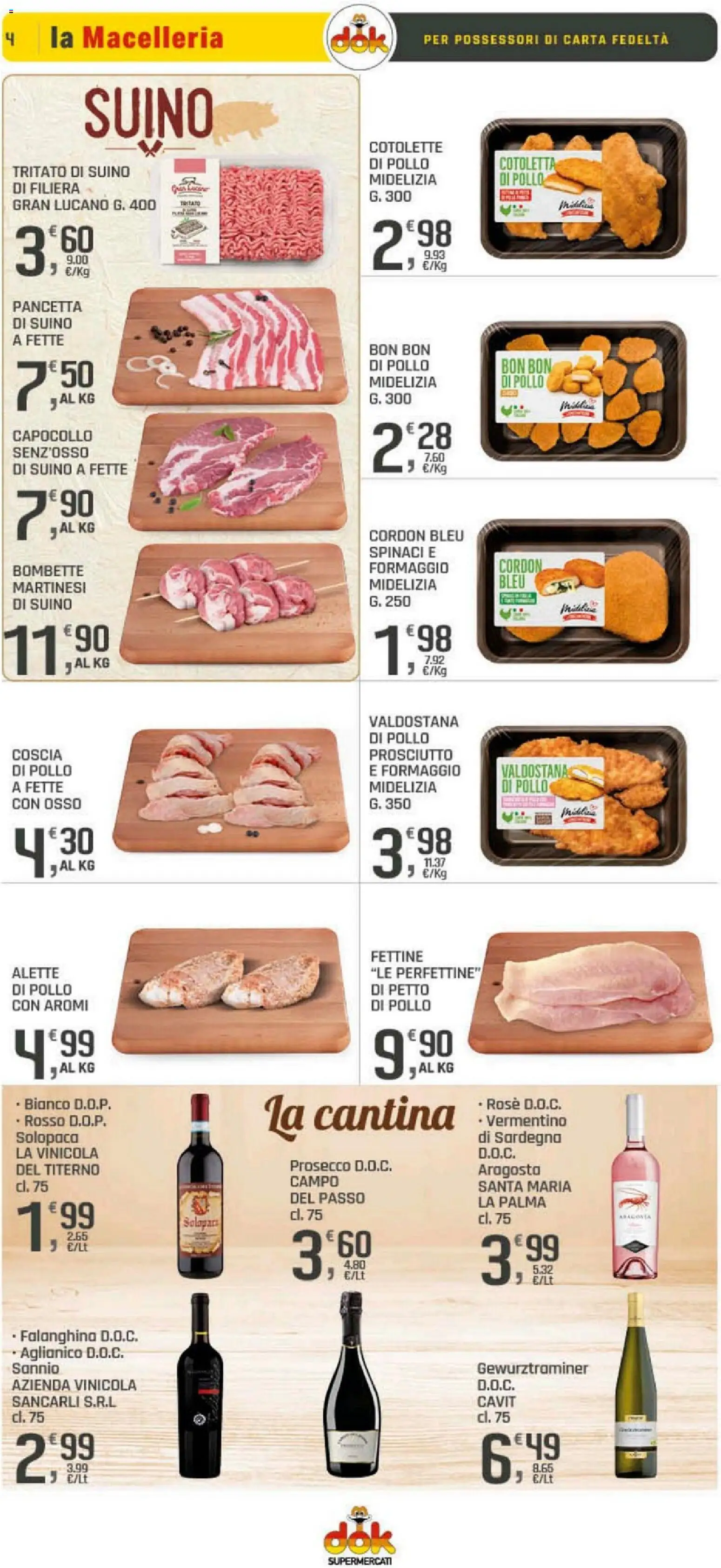 Volantino DOK del 10.04.2026 | Pagina: 4 | Prodotti: Pancetta, Suino, Prosciutto, Spinaci